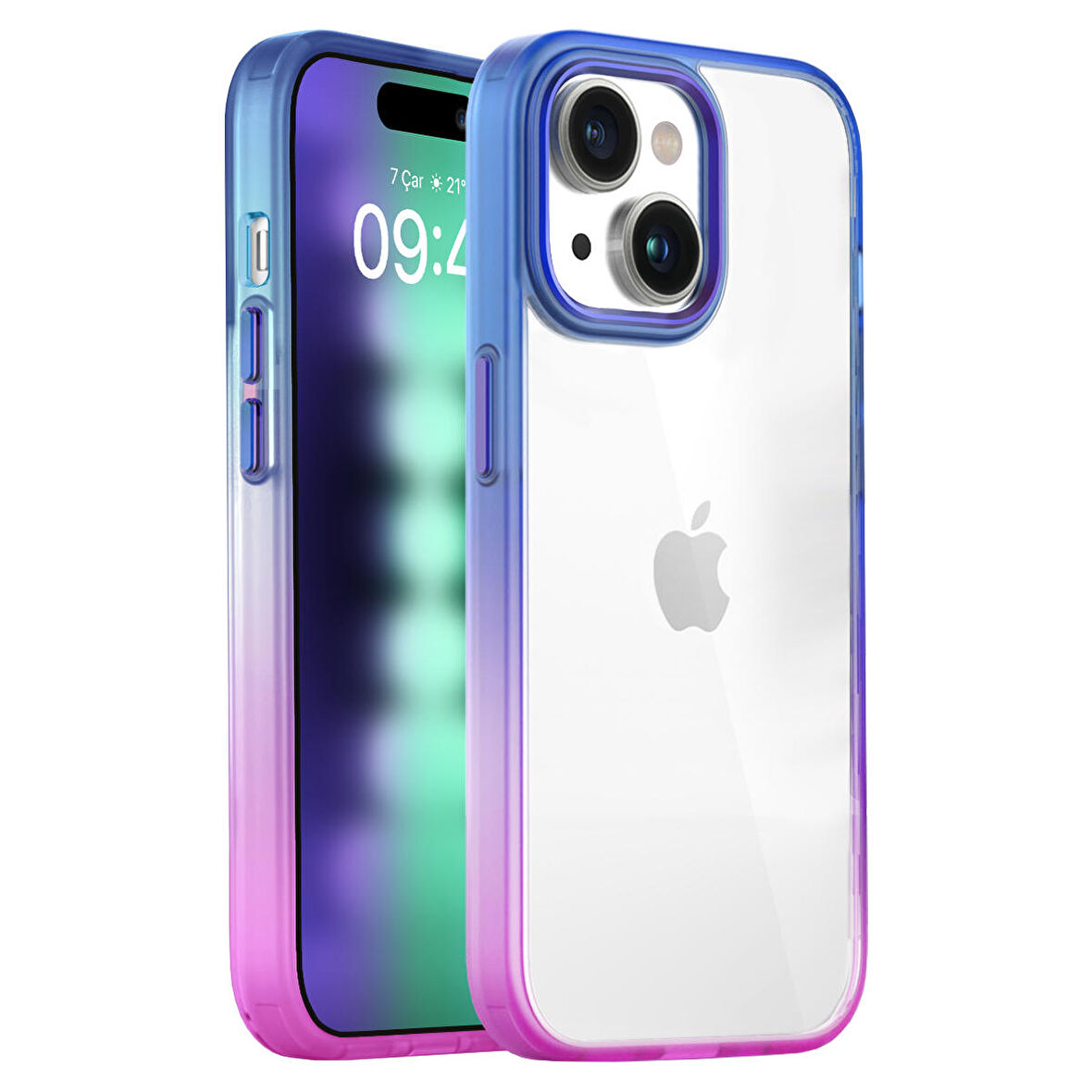 Buff iPhone 15 Plus Air Bumper Rainbow Kılıf Pink Blue
