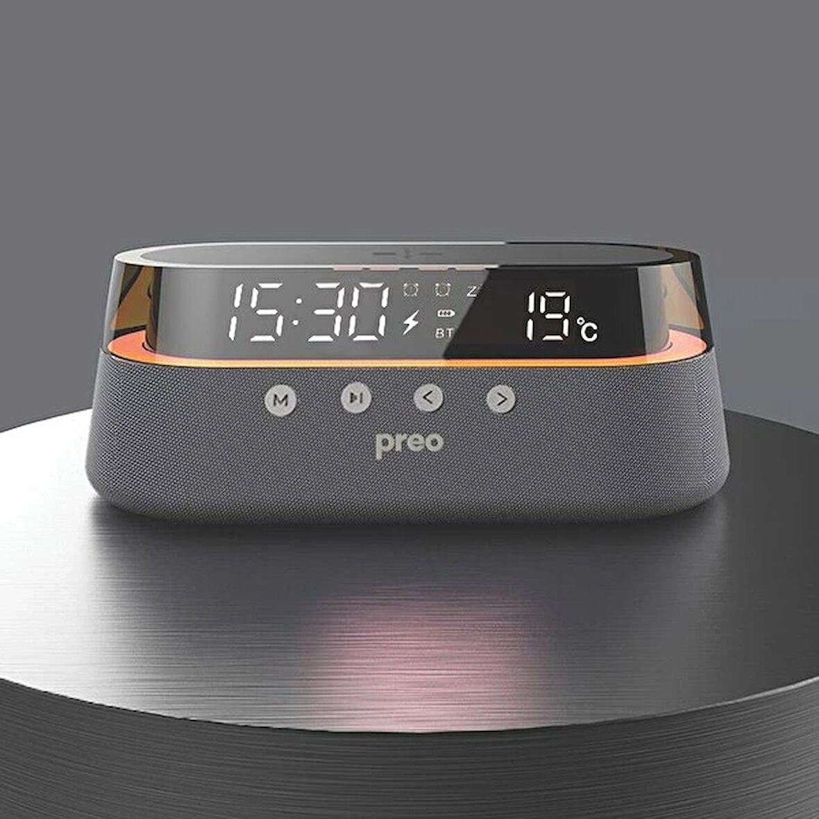 Preo Mmu301 Kablosuz Şarj Özellikli Led Aydınlatmalı 10W Antrasit Bluetooth Hoparlör