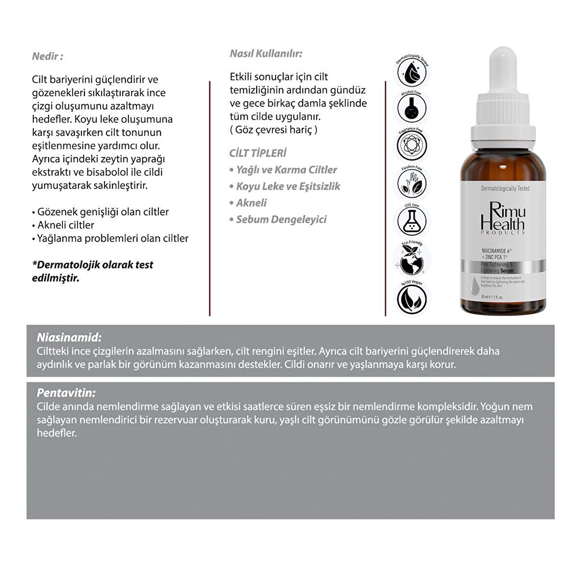 Gözenek Sıkılaştırıcı Siyah Nokta Ve Sivilce Karşıtı Serum 30ml (Niacinamide 6%+Zınc Pca)