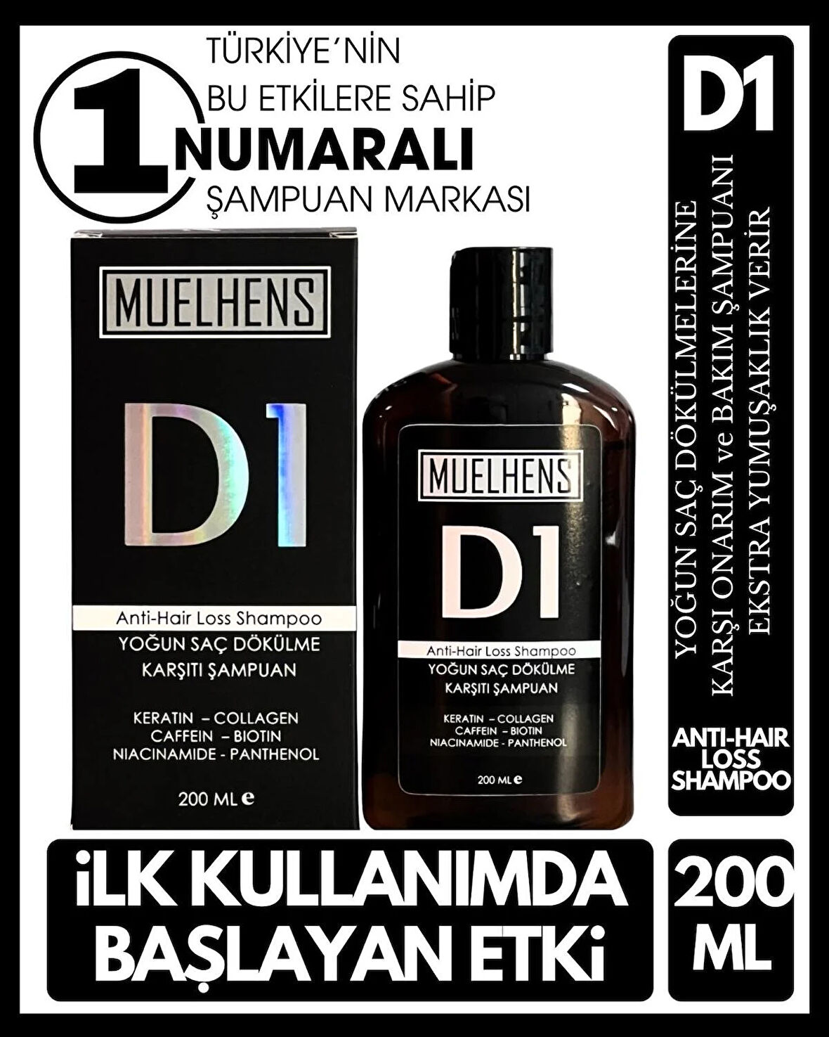 MUELHENS D1 ANTI HAIR LOSS SHAMPOO YOĞUN SAÇ DÖKÜLMESİNE KARŞI BAKIM ŞAMPUANI 200 ML