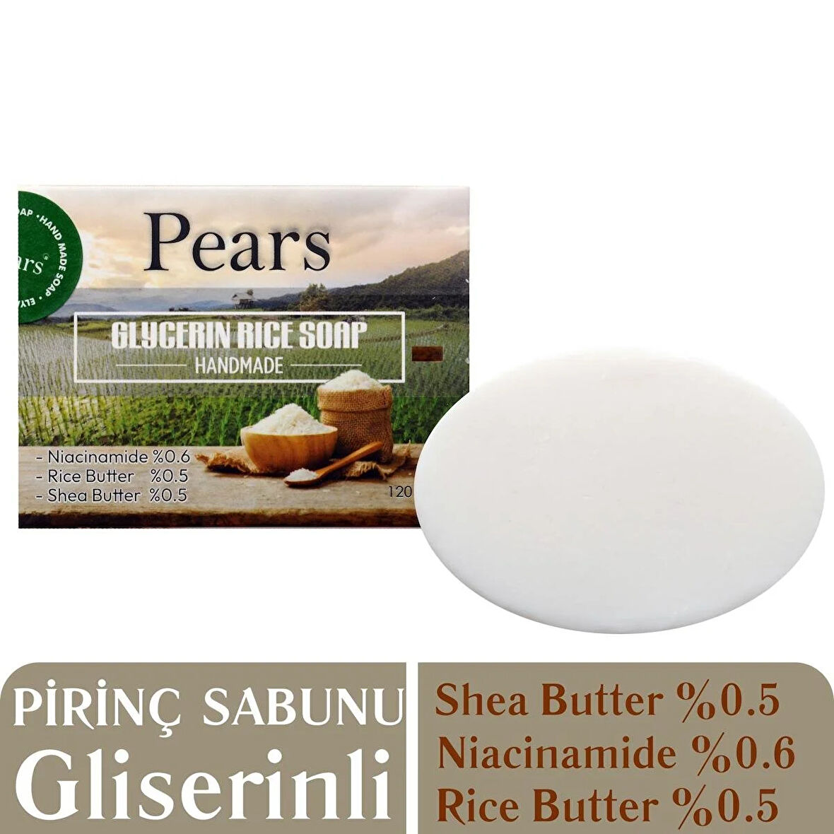 PEARS ORIGINAL HAND MADE RİCE SOAP – EL YAPIMI PİRİNÇ SABUNU 120 GR