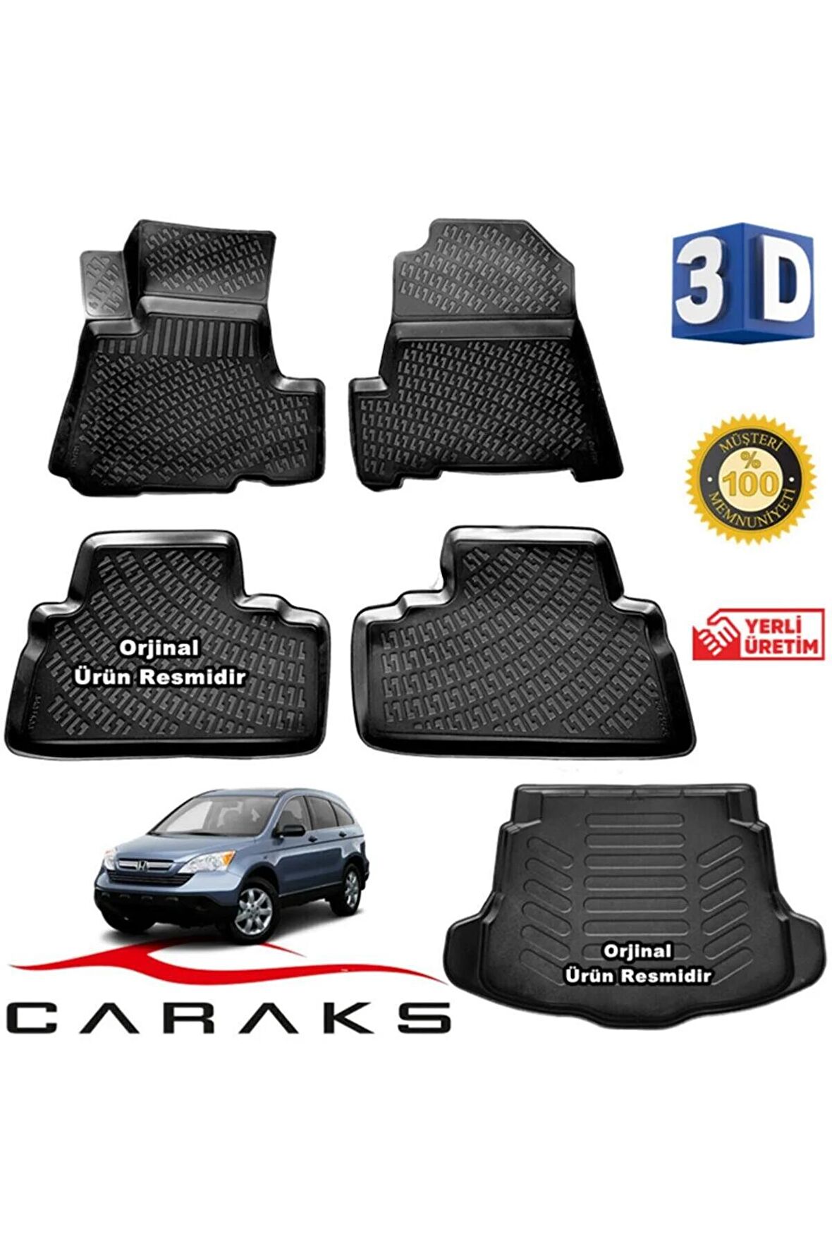 Honda Crv 3d Paspas + 3d Bagaj Havuzu 2007 - 2012 Arası Siyah - Set