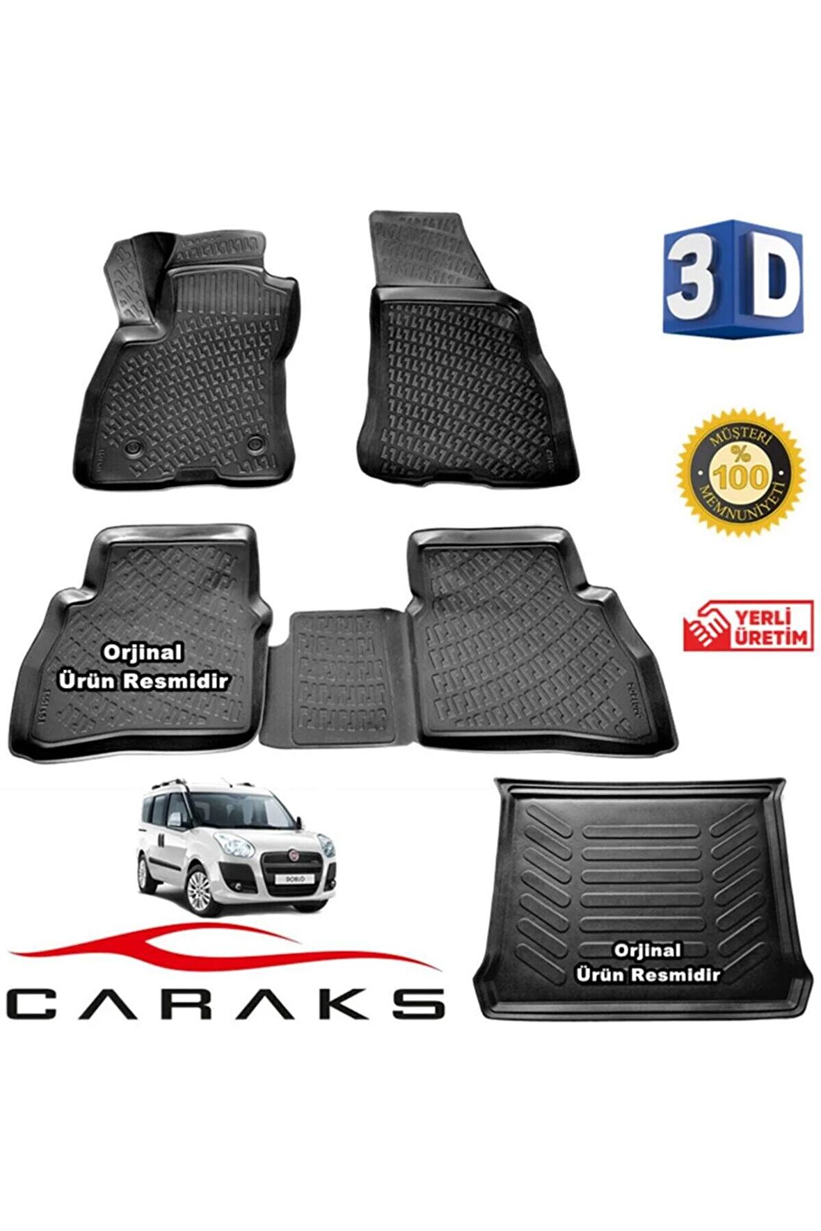 Fiat Doblo 2 3d Paspas + 3d Bagaj Havuzu 2010 - 2020 Arası Siyah - Set