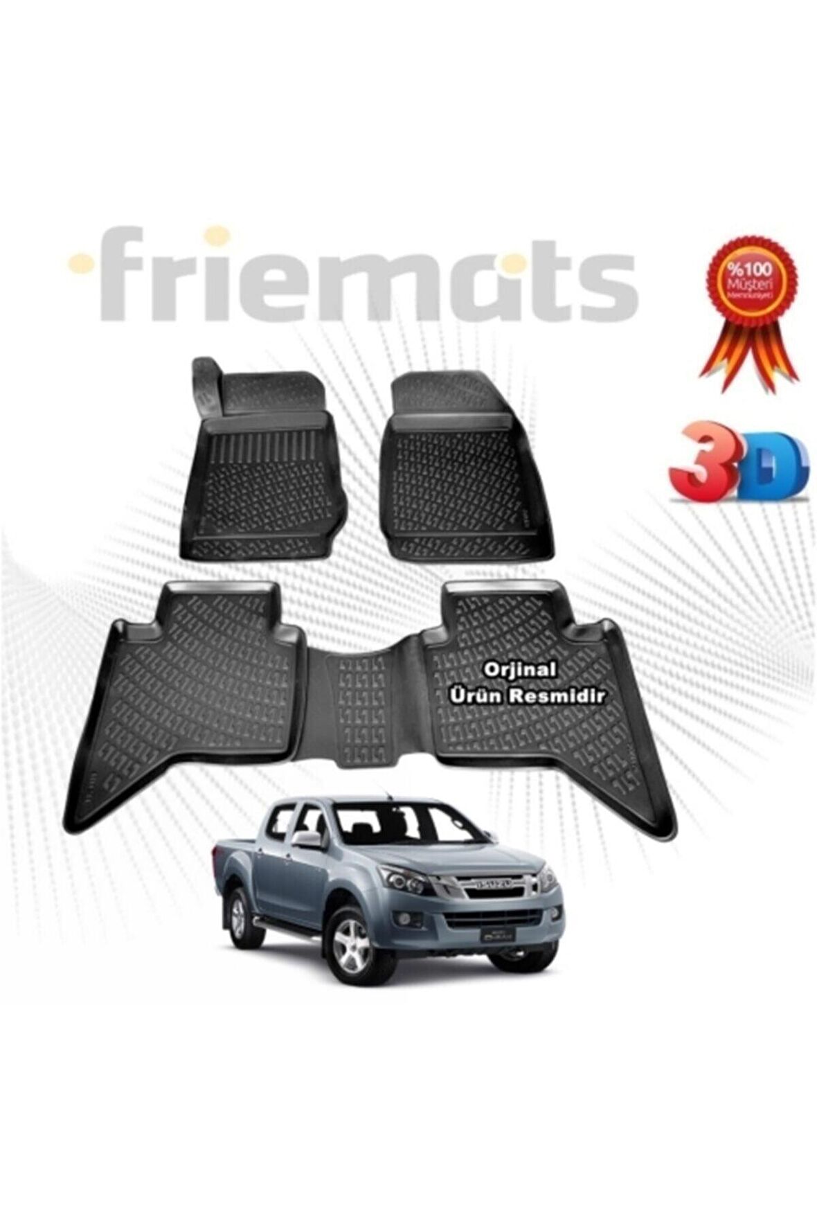 Isuzu D-max 3d Havuzlu Paspas 2013-2020 Arası Siyah 4 Parça Set - Friemats