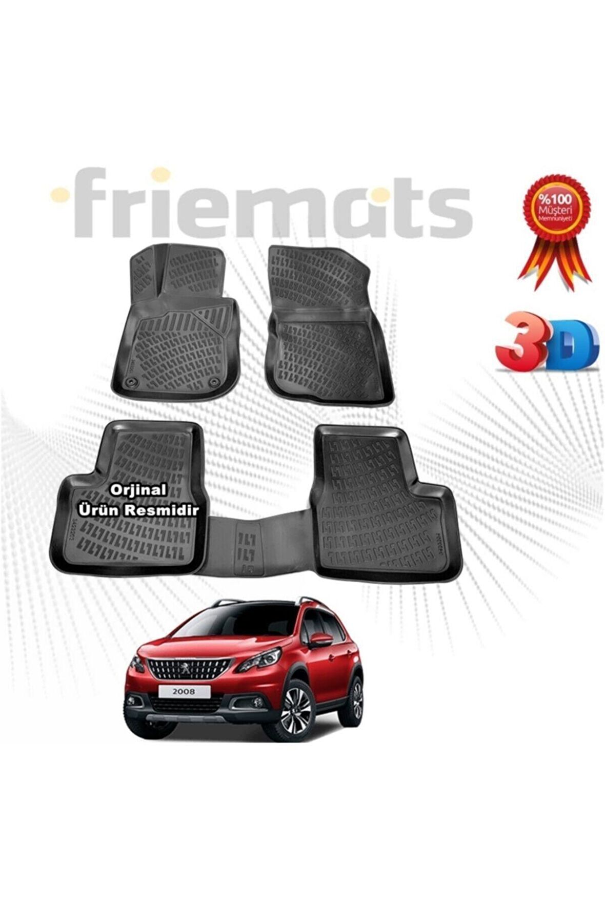 Peugeot 2008 3d Havuzlu Paspas 2012 - 2019 Arası Siyah 4 Parça Set - Friemats Marka