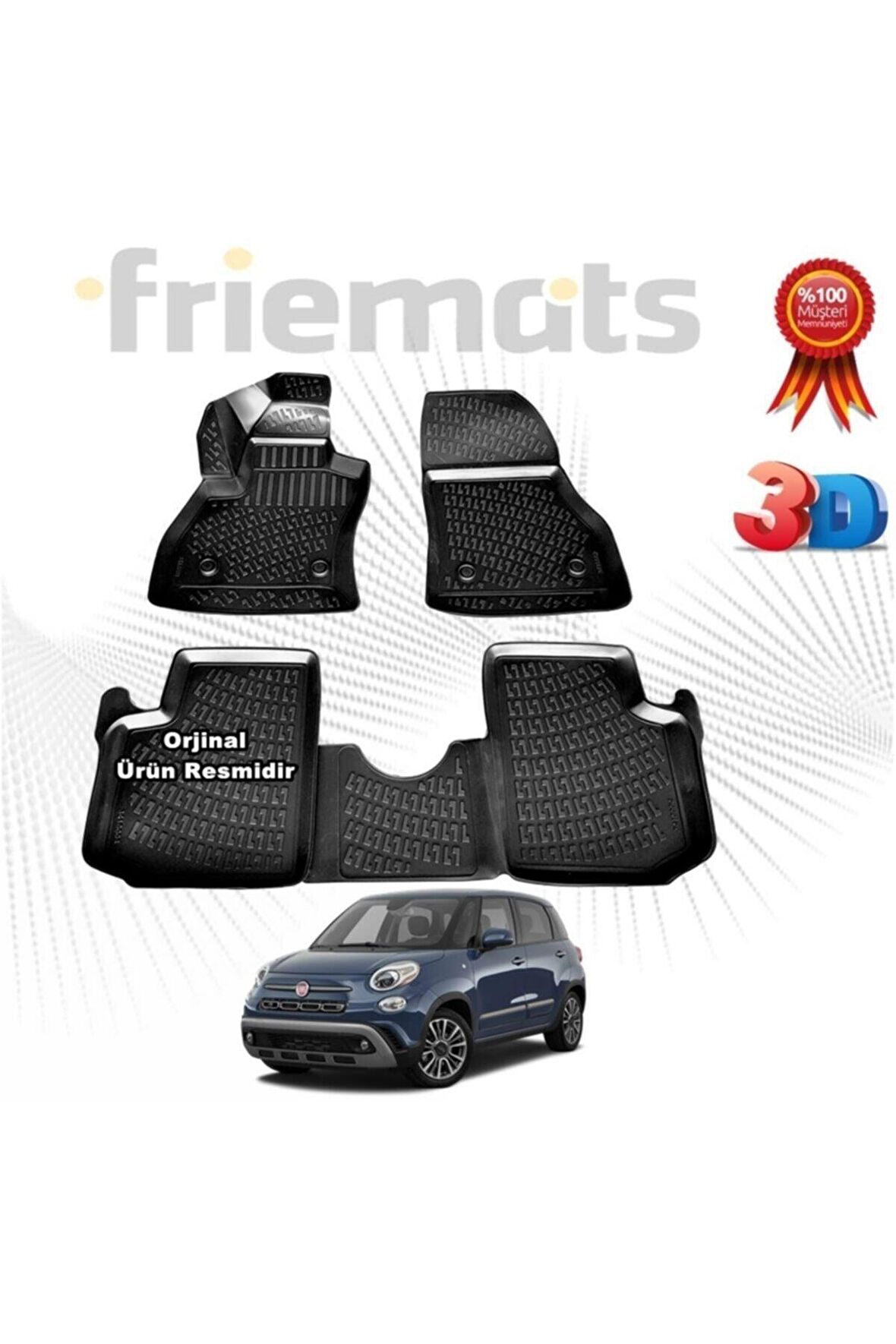 Fiat 500l 3d Havuzlu Paspas 2013 - 2020 Arası Siyah 4 Parça