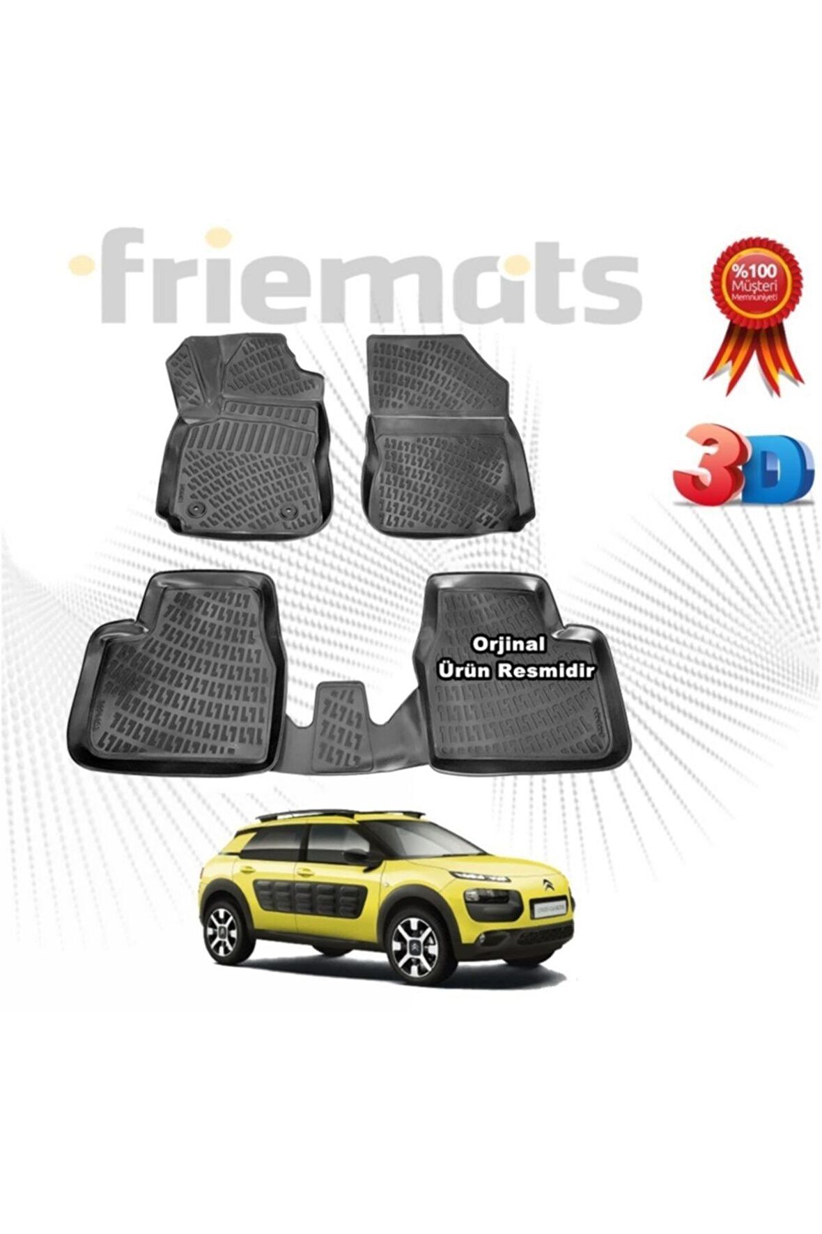 Citroen C4 Cactus 3d Havuzlu Paspas 2015-2020 Arası Siyah 4 Parça