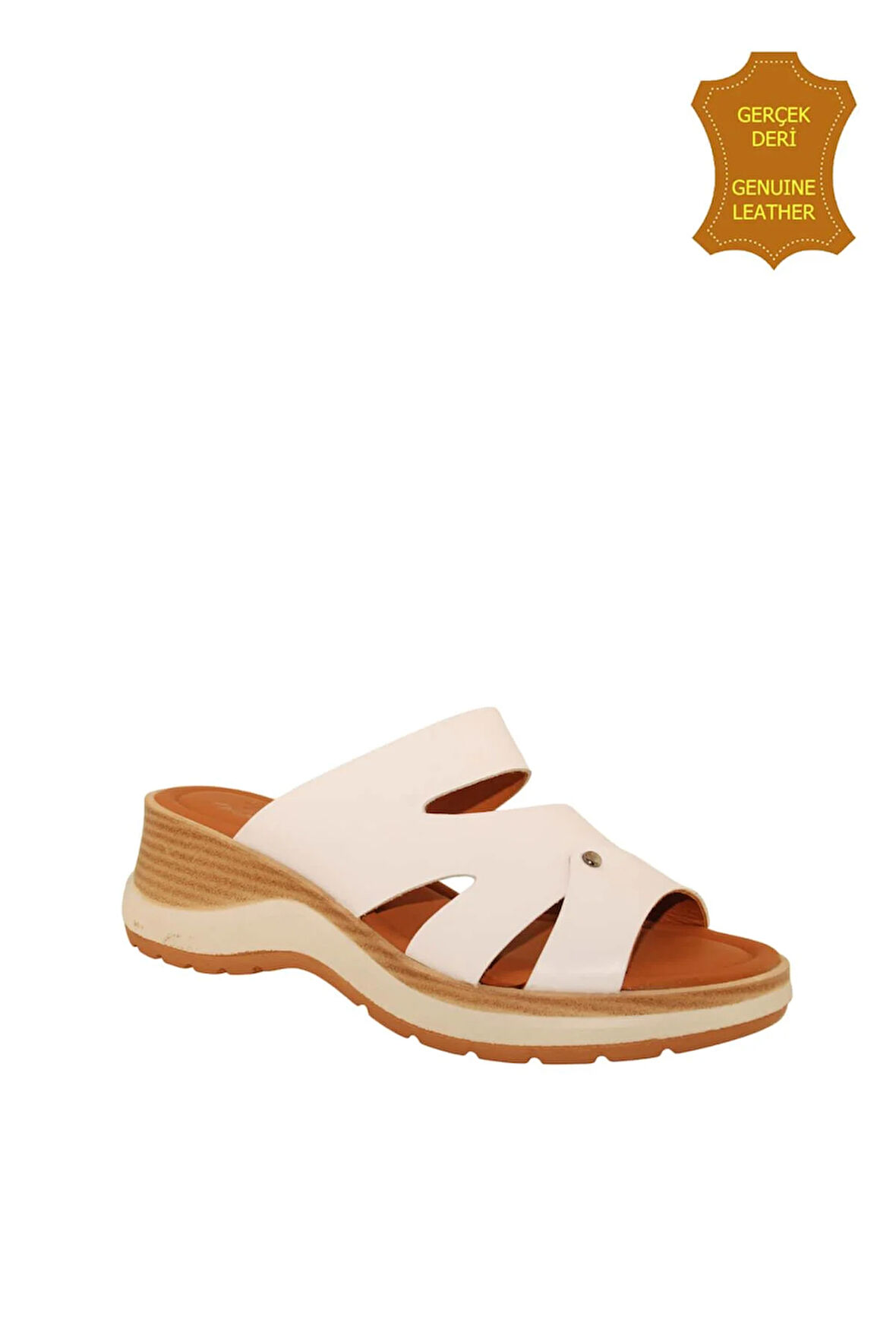 Venüs 2409904Y Hakiki Deri Kadın Anatomik Terlik BEYAZ Ç