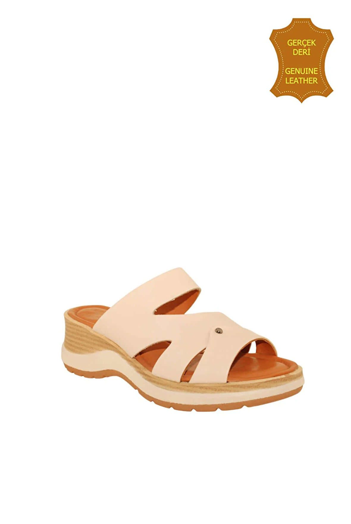 Venüs 2409904Y Hakiki Deri Kadın Anatomik Terlik BEJ Ç