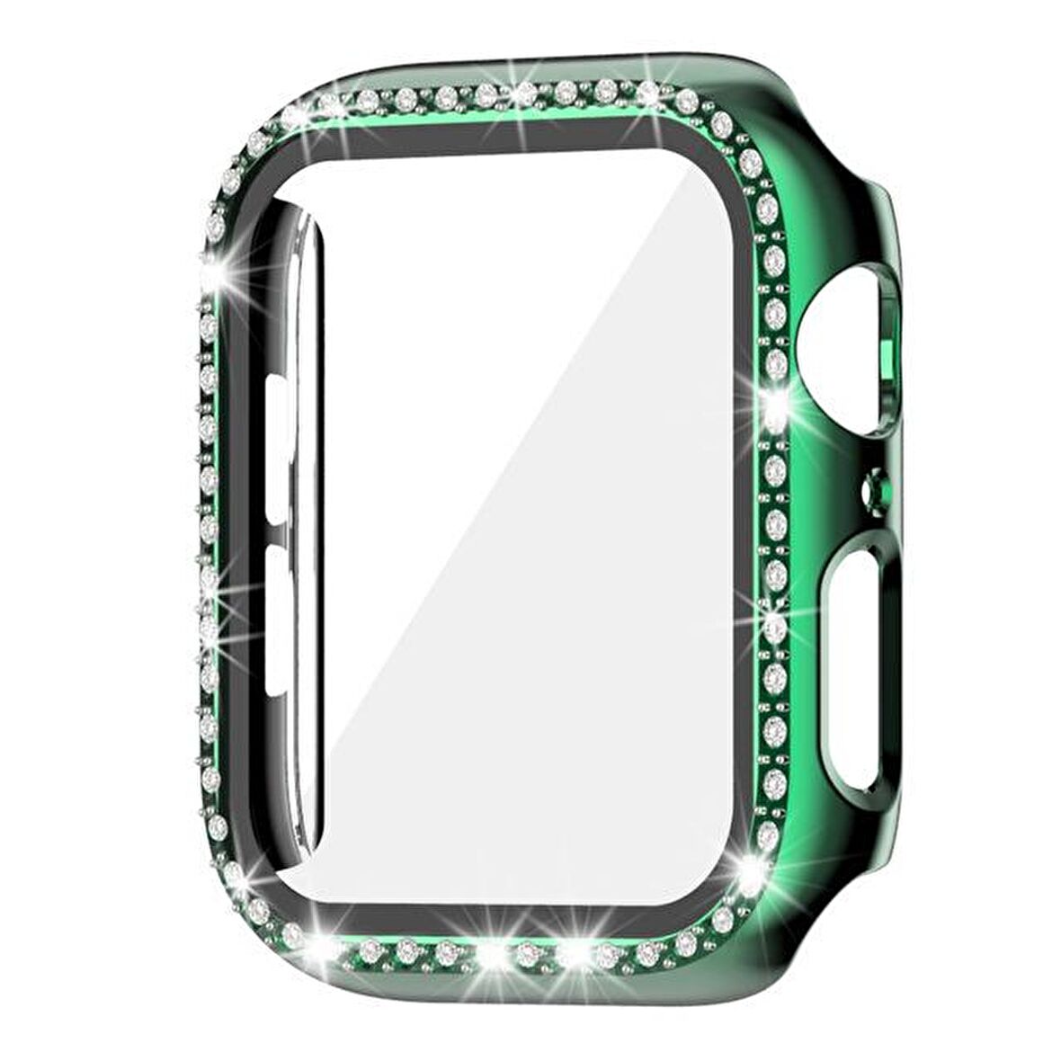 Apple Watch 7 45mm Uyumlu Tek Sıra Parlak Taşlı Rubber Kasa Kapak