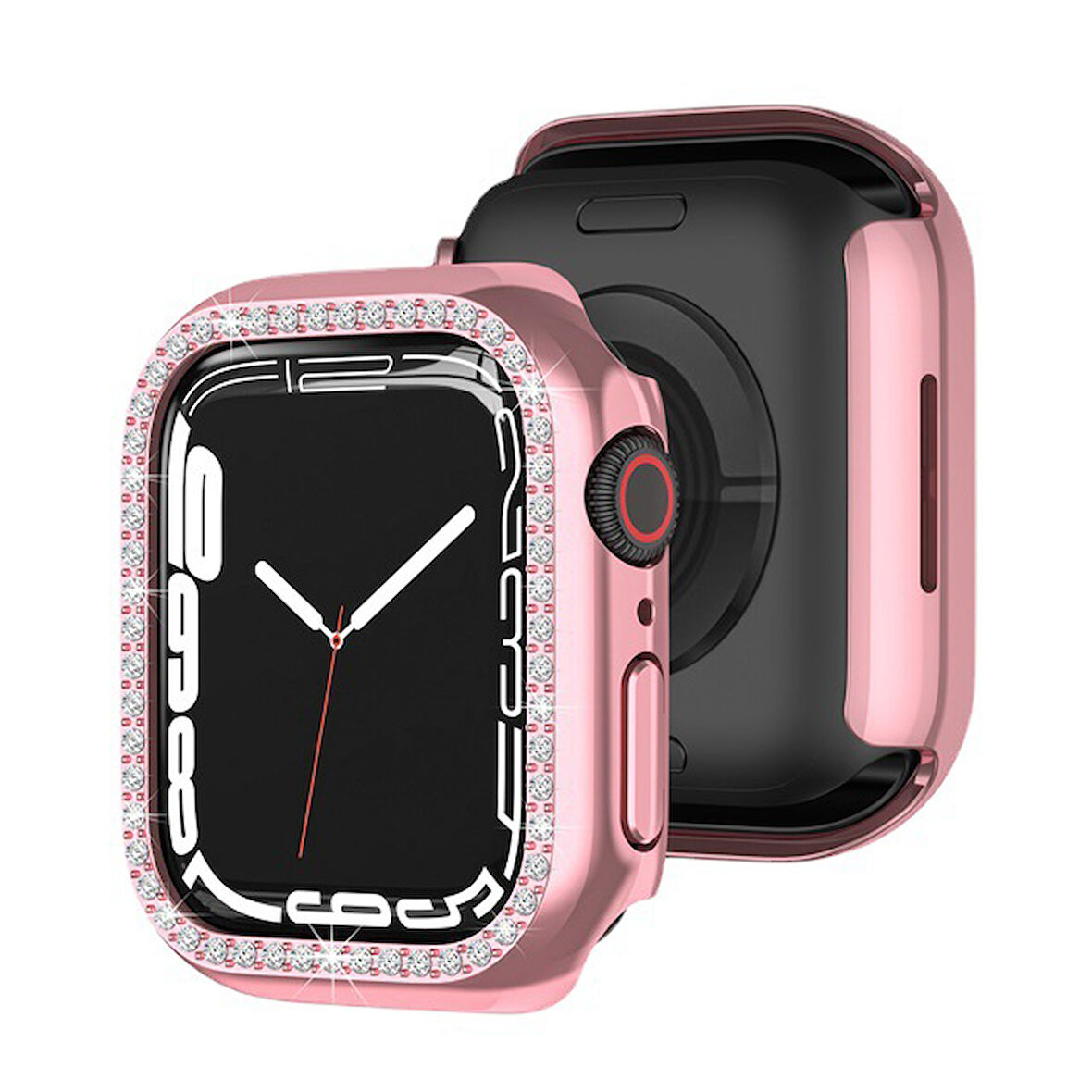 Apple Watch 7 8 9 45mm Uyumlu Tek Sıra Parlak Taşlı Rubber Kasa Kapak