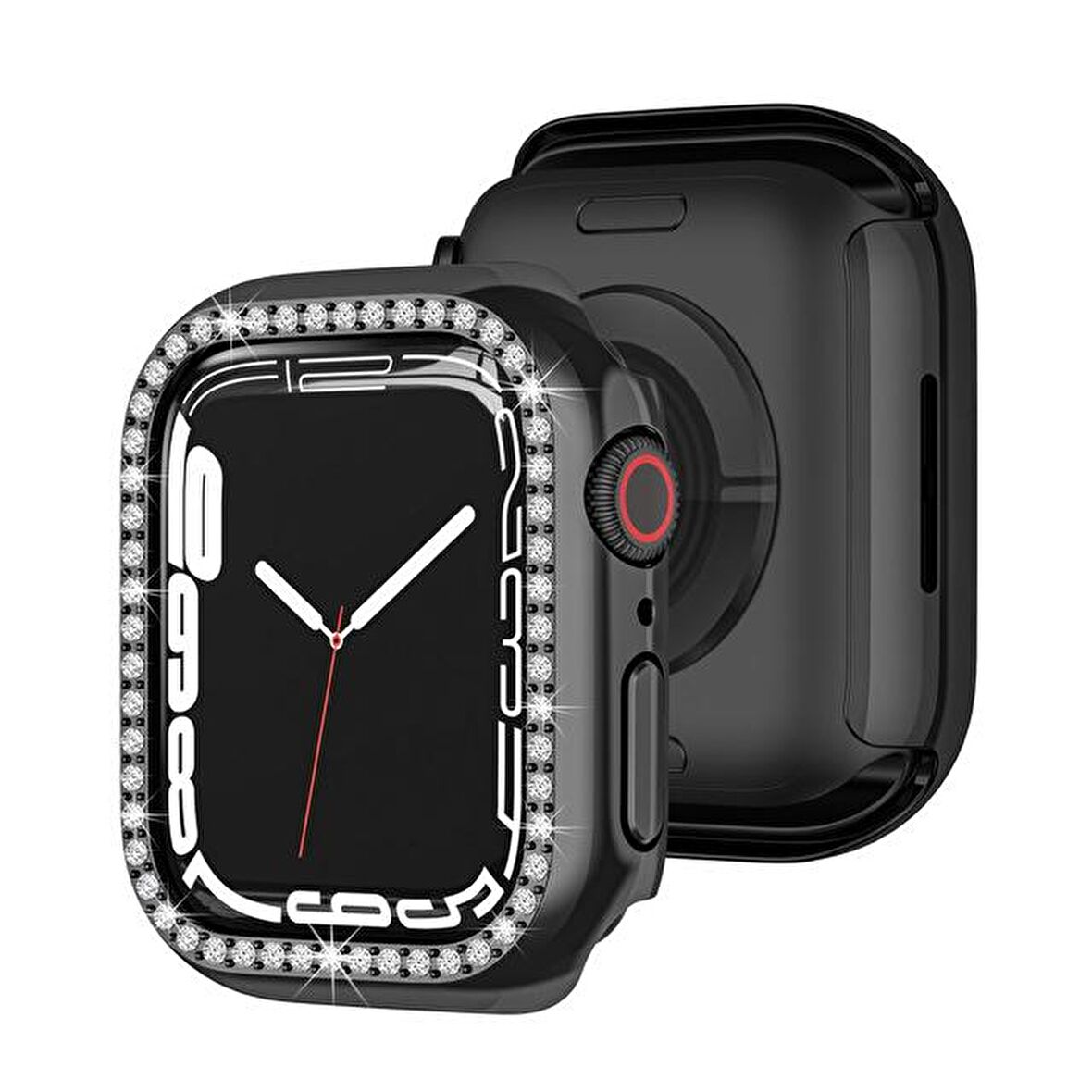 Apple Watch 7 41mm Uyumlu Tek Sıra Parlak Taşlı Rubber Kasa Kapak