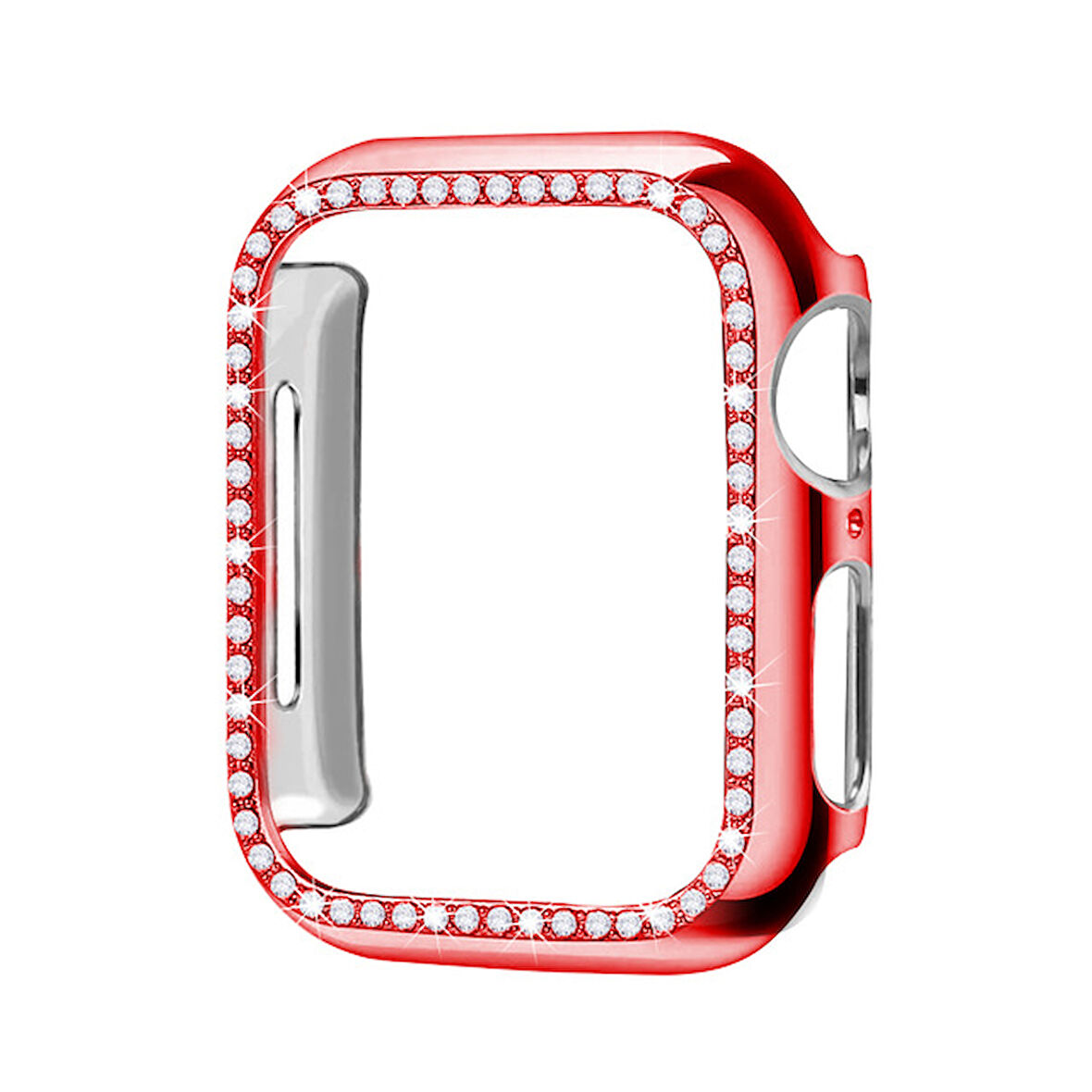 Apple Watch 7 8 9 41mm Uyumlu Tek Sıra Parlak Taşlı Rubber Kasa Kapak