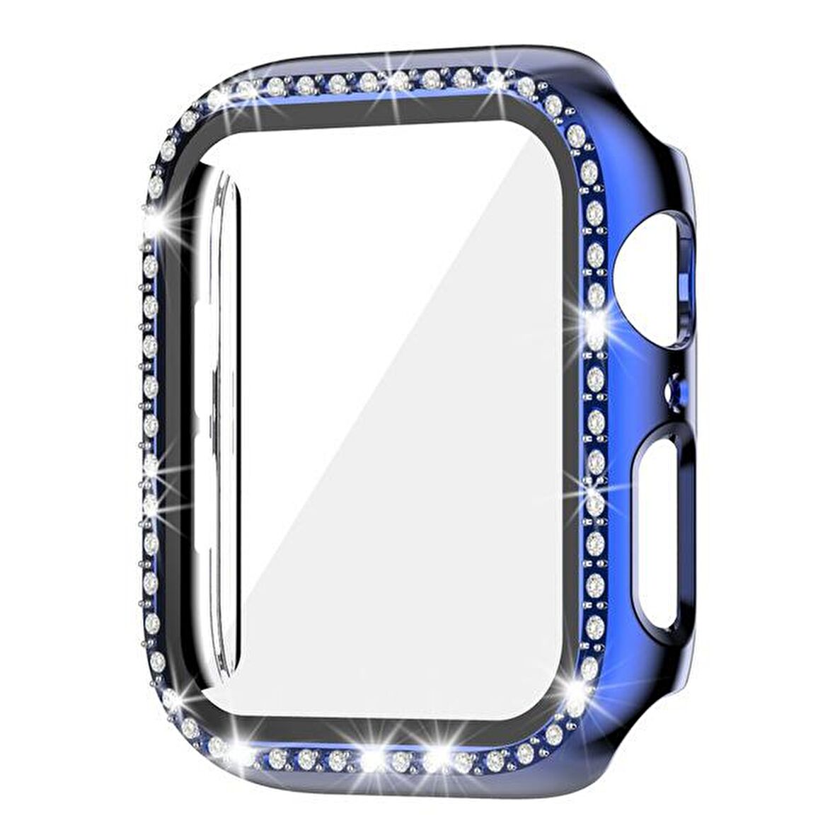 Apple Watch 5 6 44mm Uyumlu Tek Sıra Parlak Taşlı Rubber Kasa Kapak