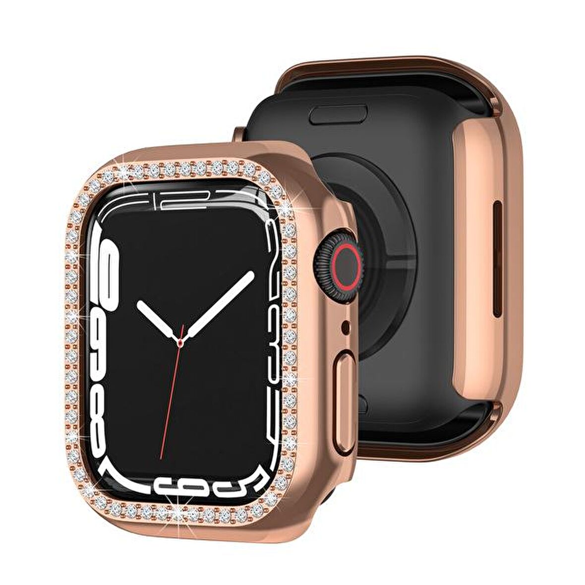 Apple Watch 5 6 44mm Uyumlu Tek Sıra Parlak Taşlı Rubber Kasa Kapak
