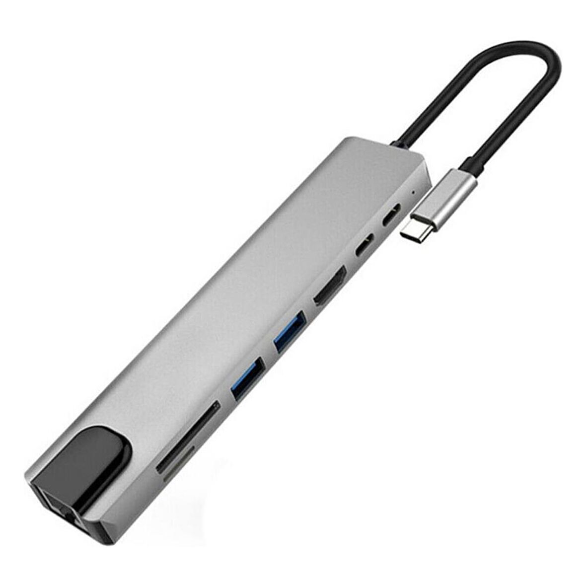 8in1 Type-C 4K Hdmi Rj45 Micro SD Tf 2xUsb3.0 2xType-C Hub Çevirici