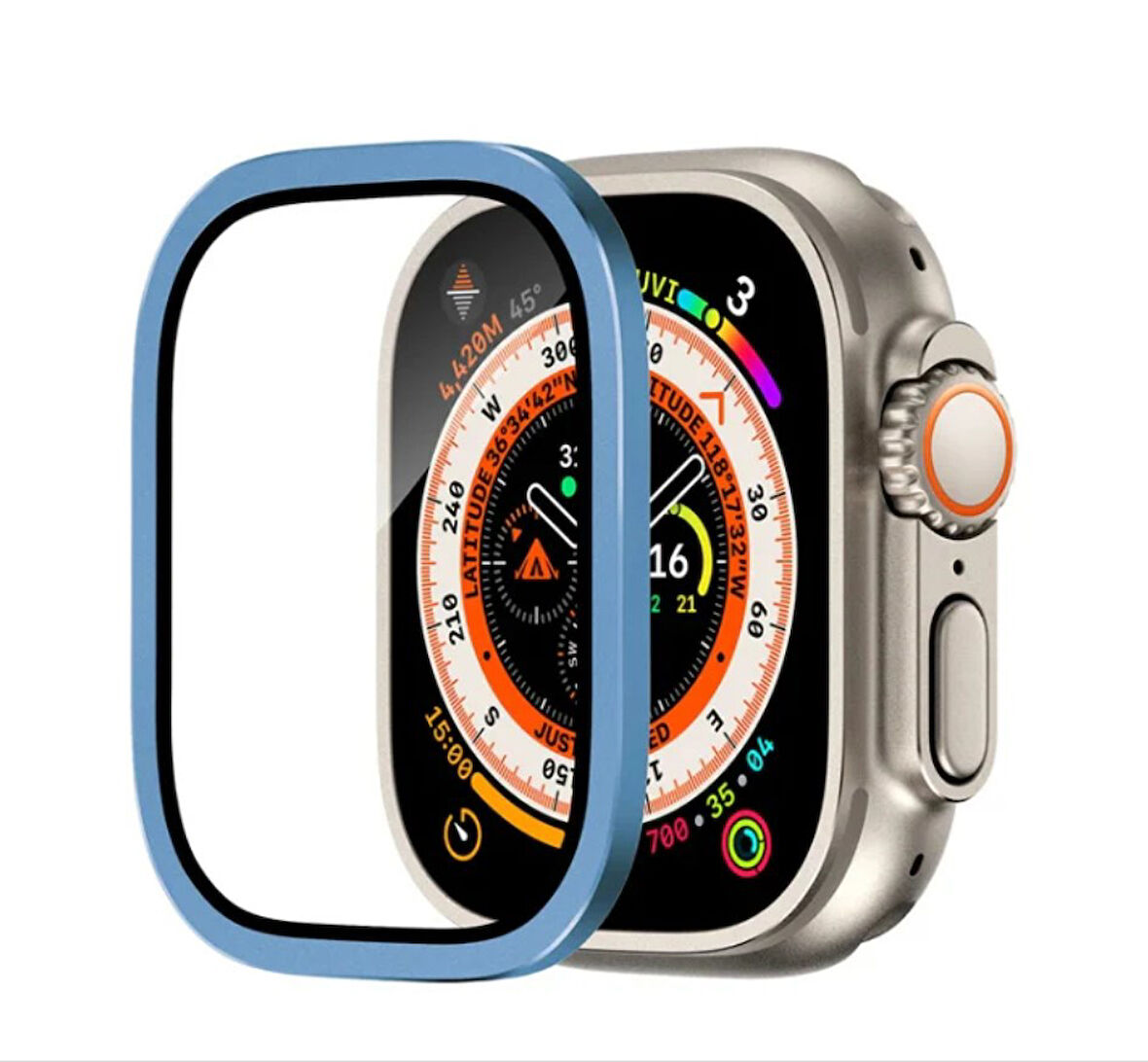 Apple Watch Ultra 49mm Uyumlu Metal Çerçeveli Ekran Koruyucu