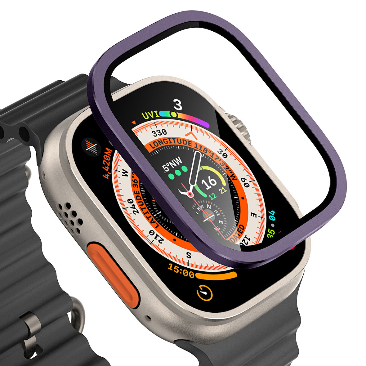 Apple Watch Ultra 49mm Uyumlu Metal Çerçeveli Ekran Koruyucu