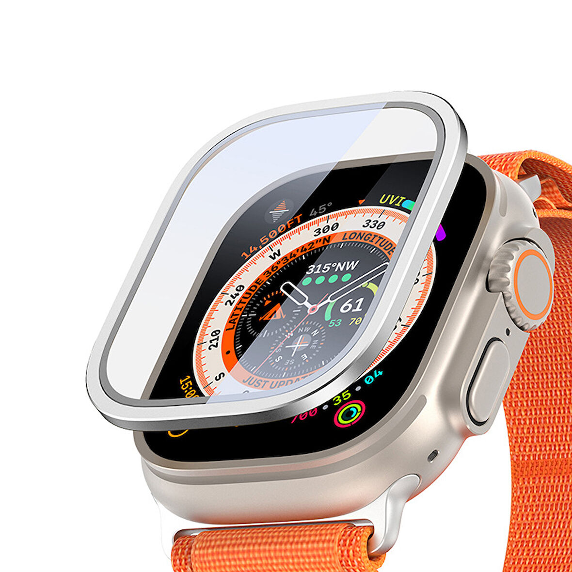 Apple Watch Ultra 49mm Uyumlu Metal Çerçeveli Ekran Koruyucu