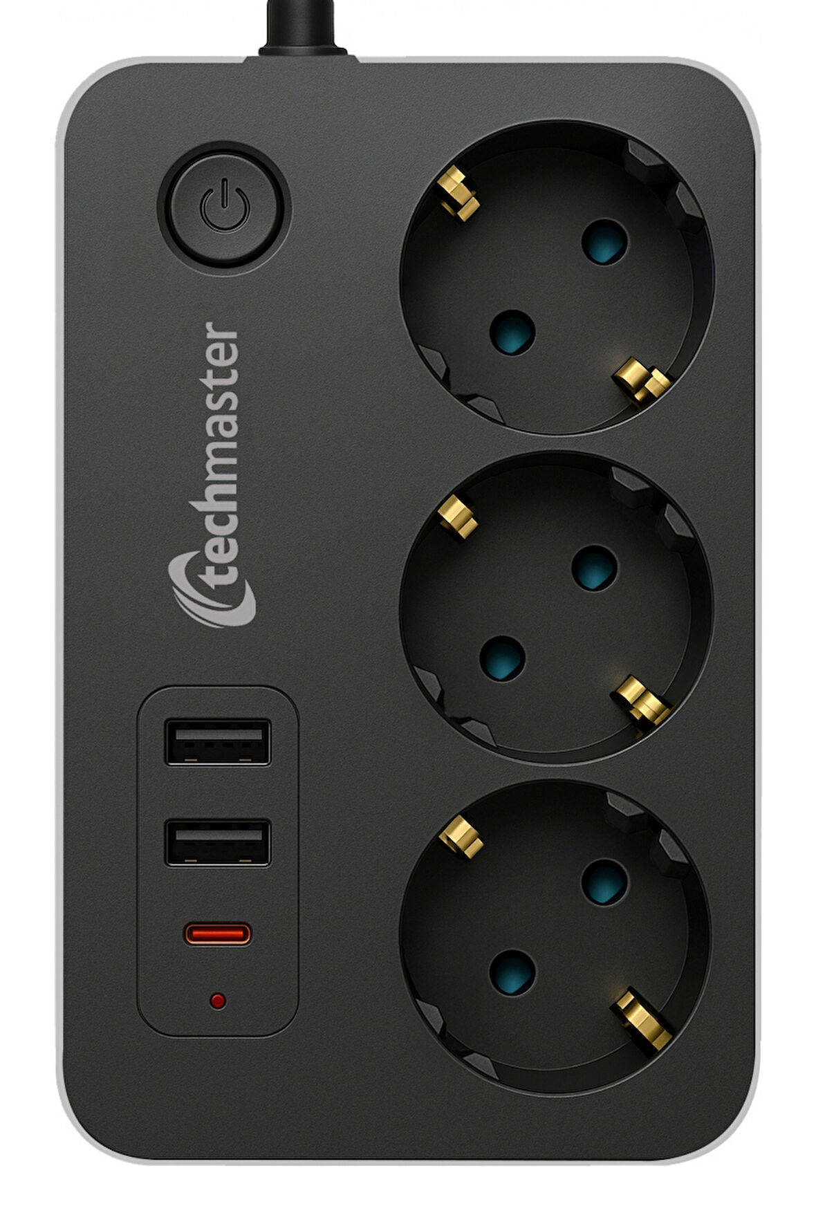 Techmaster 2 Usb + Type-C Akım ve Çocuk Korumalı 3lü Kare Priz 2mt