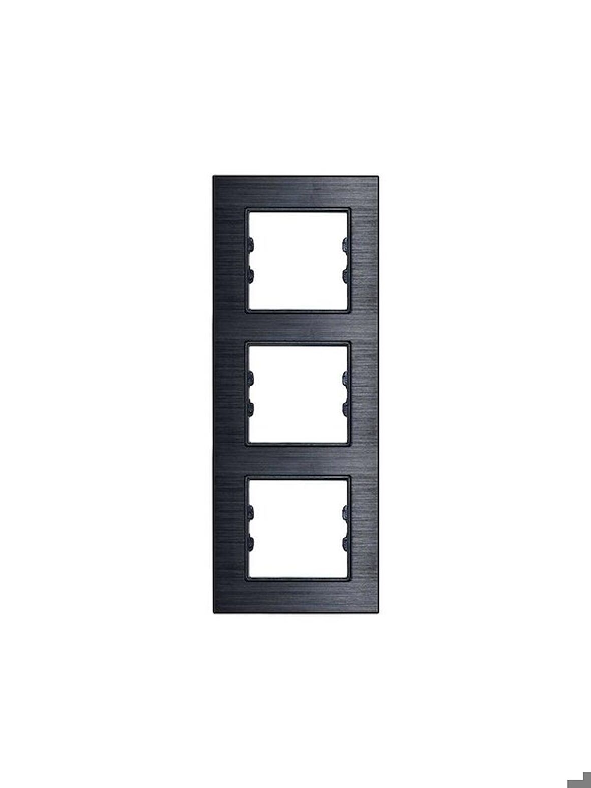 Asfir Schneider Asfora Serisi Alüminyum Onyx Dikey Üçlü Çerçeve ALG313-71 Modeli
