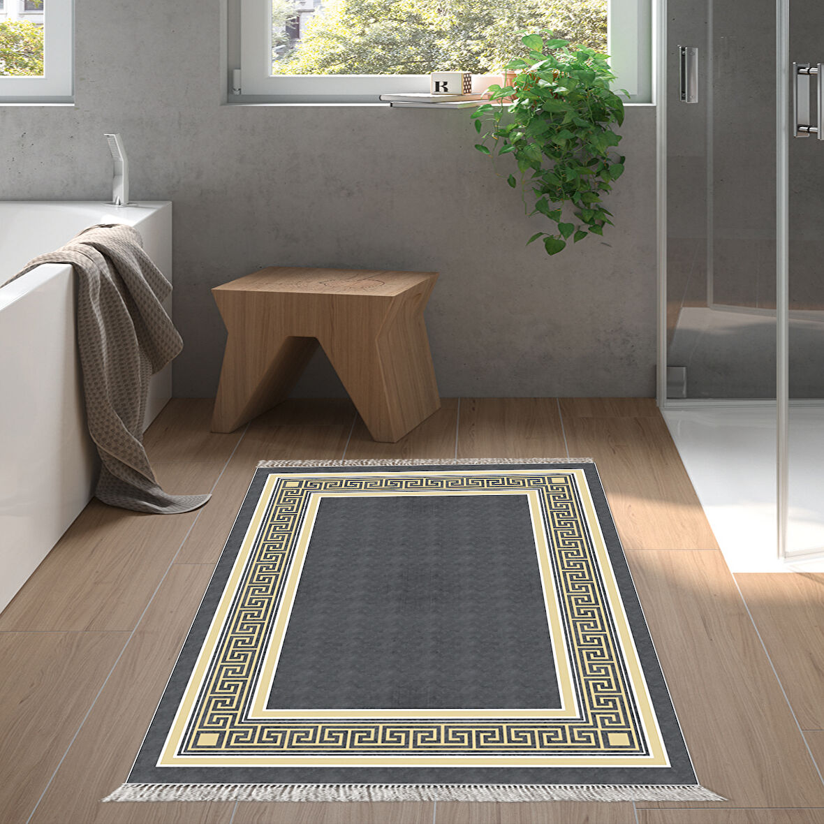 Dekoreko Kaymaz Taban Djt Banyo Halısı Trend Saçaklı Modern M5140