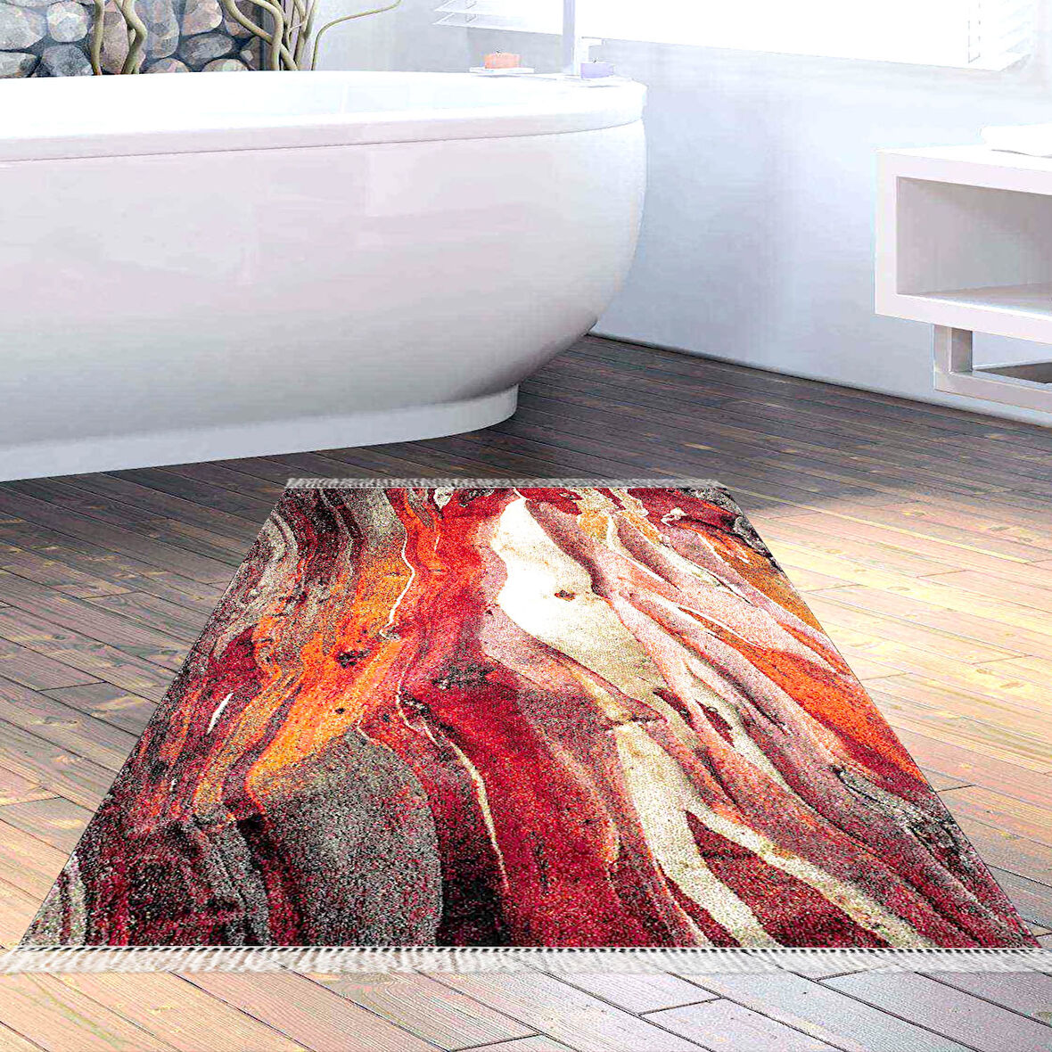 Dekoreko Kaymaz Taban Djt Banyo Halısı Trend Saçaklı Modern S5050
