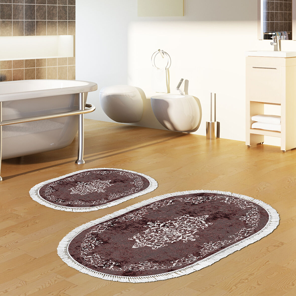 Eko Trend Djt 2 Li Yıkanabilir Kaymaz Taban Oval Banyo Paspas Klozet Takımı 616 Klasik
