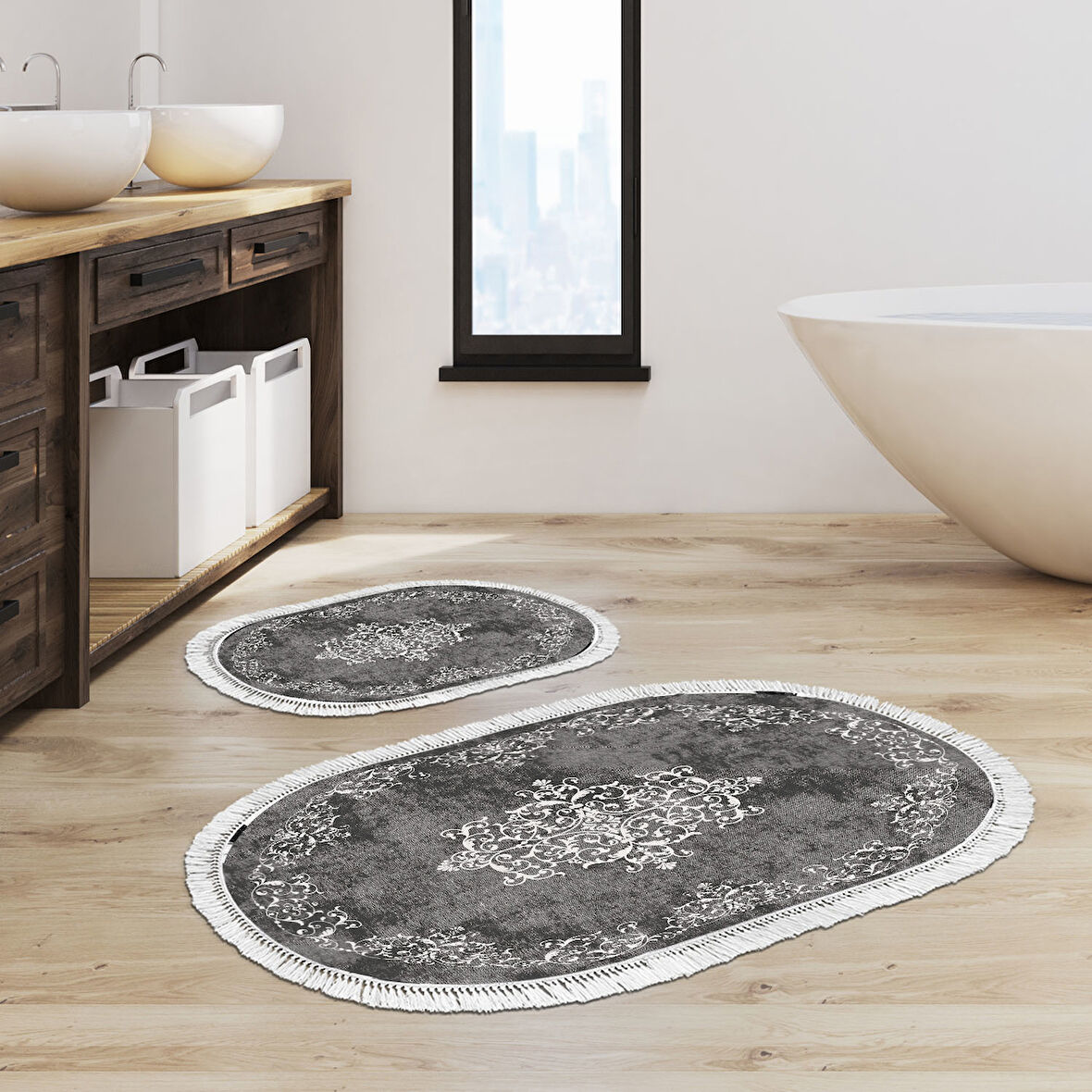 Eko Trend Djt 2 Li Yıkanabilir Kaymaz Taban Oval Banyo Paspas Klozet Takımı 616 Klasik