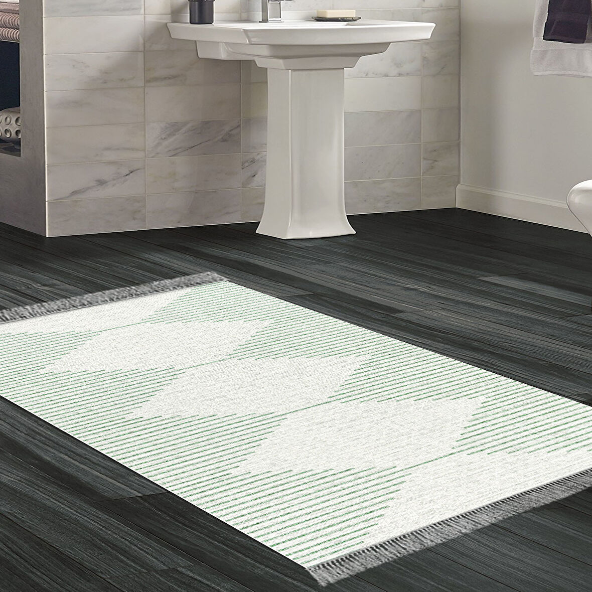 Dekoreko Kaymaz Taban Djt Banyo Halısı Yıldız Deri Saçaklı İskandinav F5085