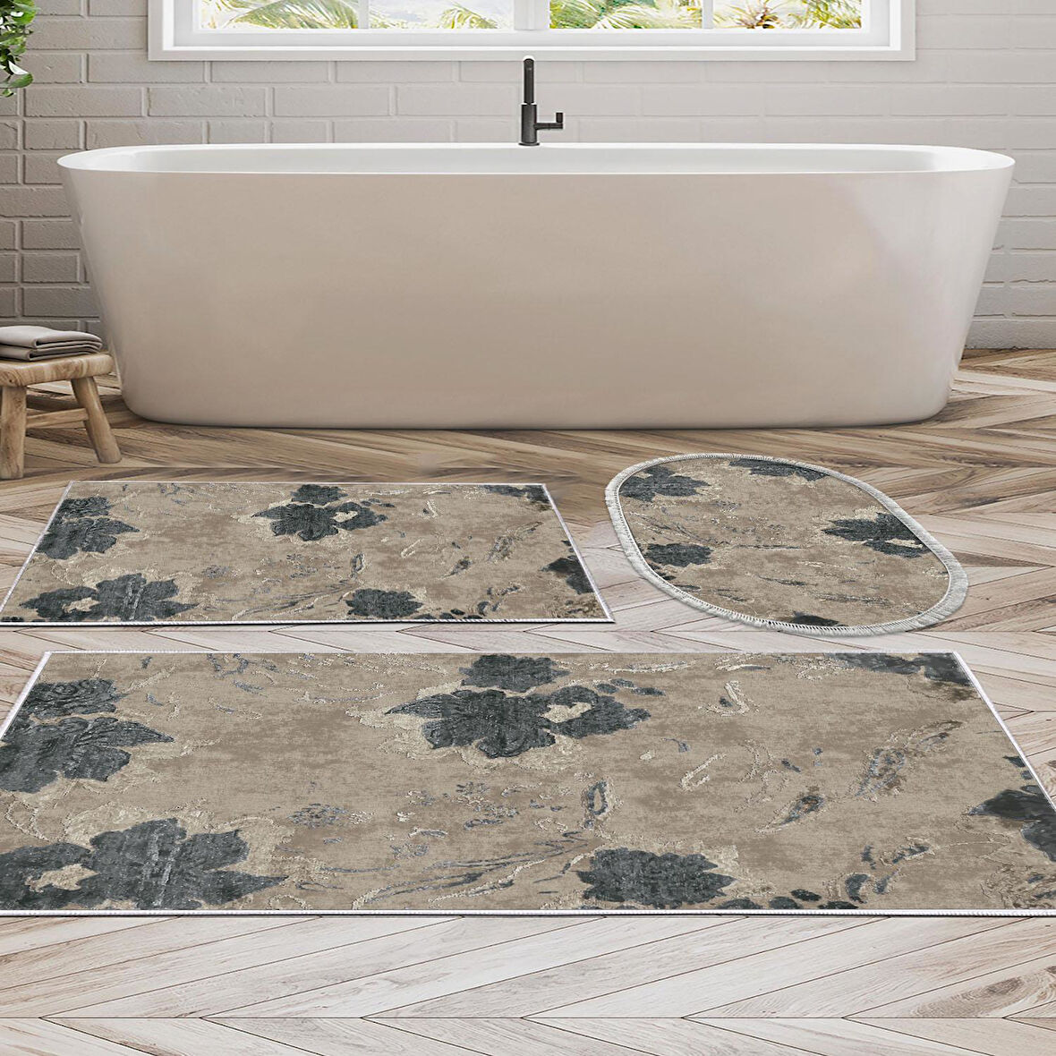 Eko Trend Djt 3 Lü Yıkanabilir Kaymaz Taban Banyo Paspas Seti 660M Suluboya