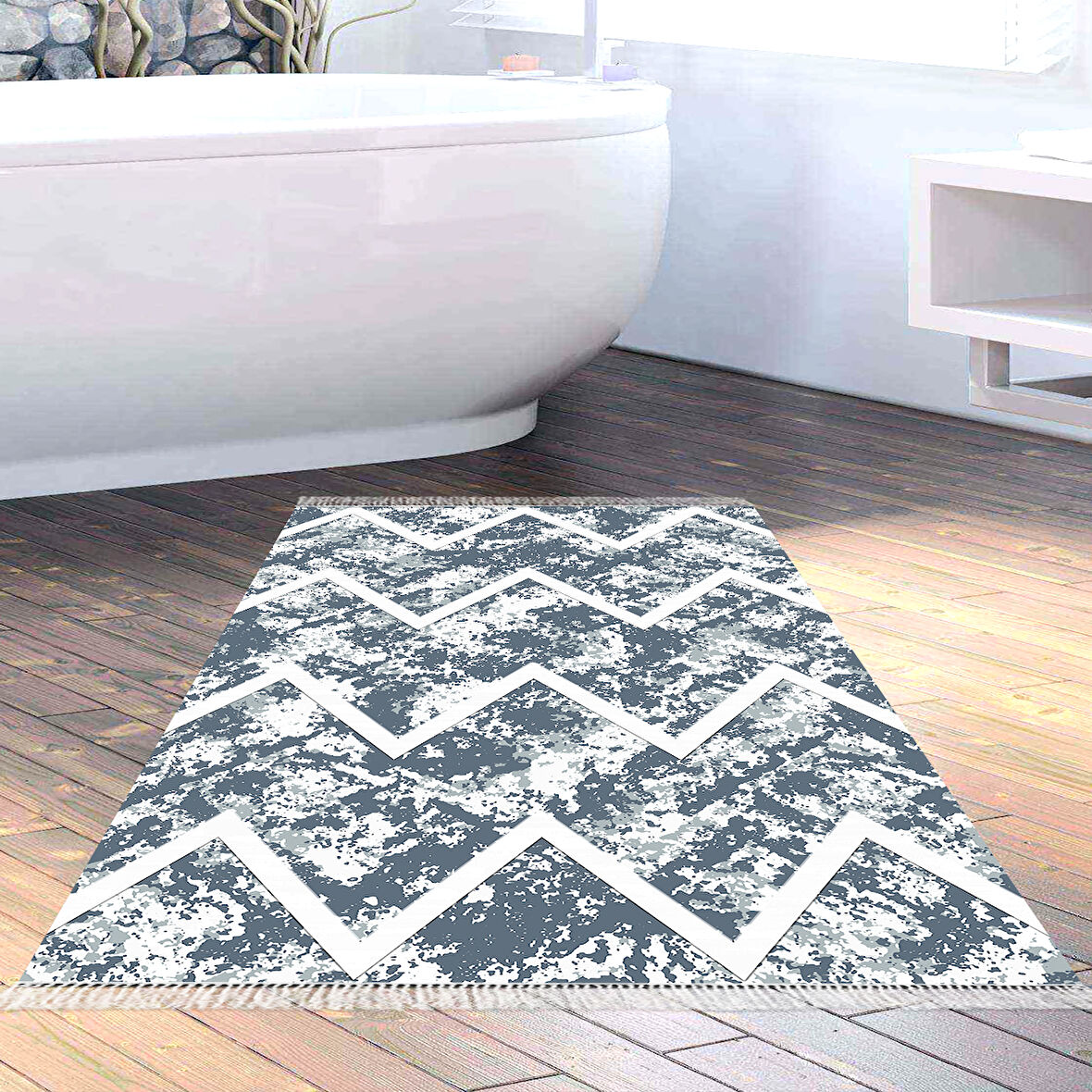 Dekoreko Kaymaz Taban Djt Banyo Halısı Yıldız Deri Saçaklı İskandinav F5128