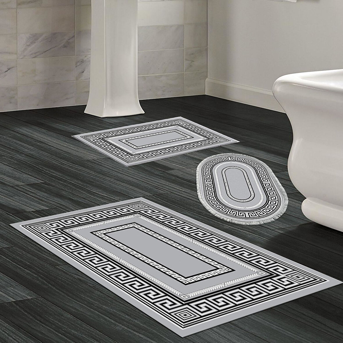 Eko Trend Djt 3 Lü Yıkanabilir Kaymaz Taban Banyo Paspas Seti 651M Modern