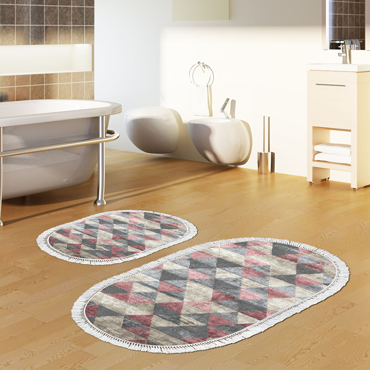 Eko Trend Djt 2 Li Yıkanabilir Kaymaz Taban Oval Banyo Paspas Klozet Takımı 661 Iskandinav