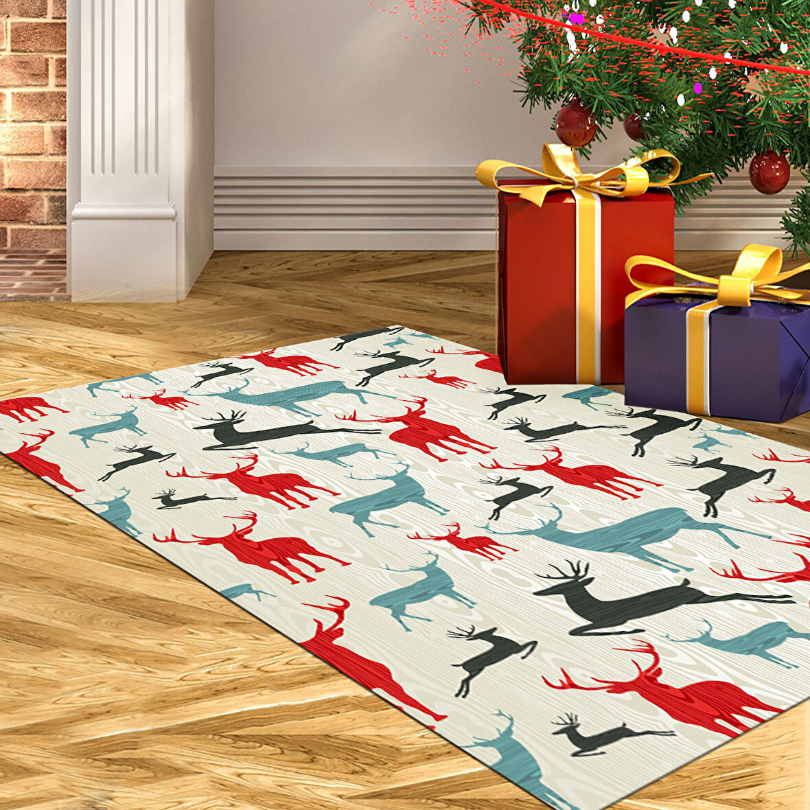 Alanur Home Yılbaşına Özel Keçe Dijital Yıkanabilir Halı Chr7M