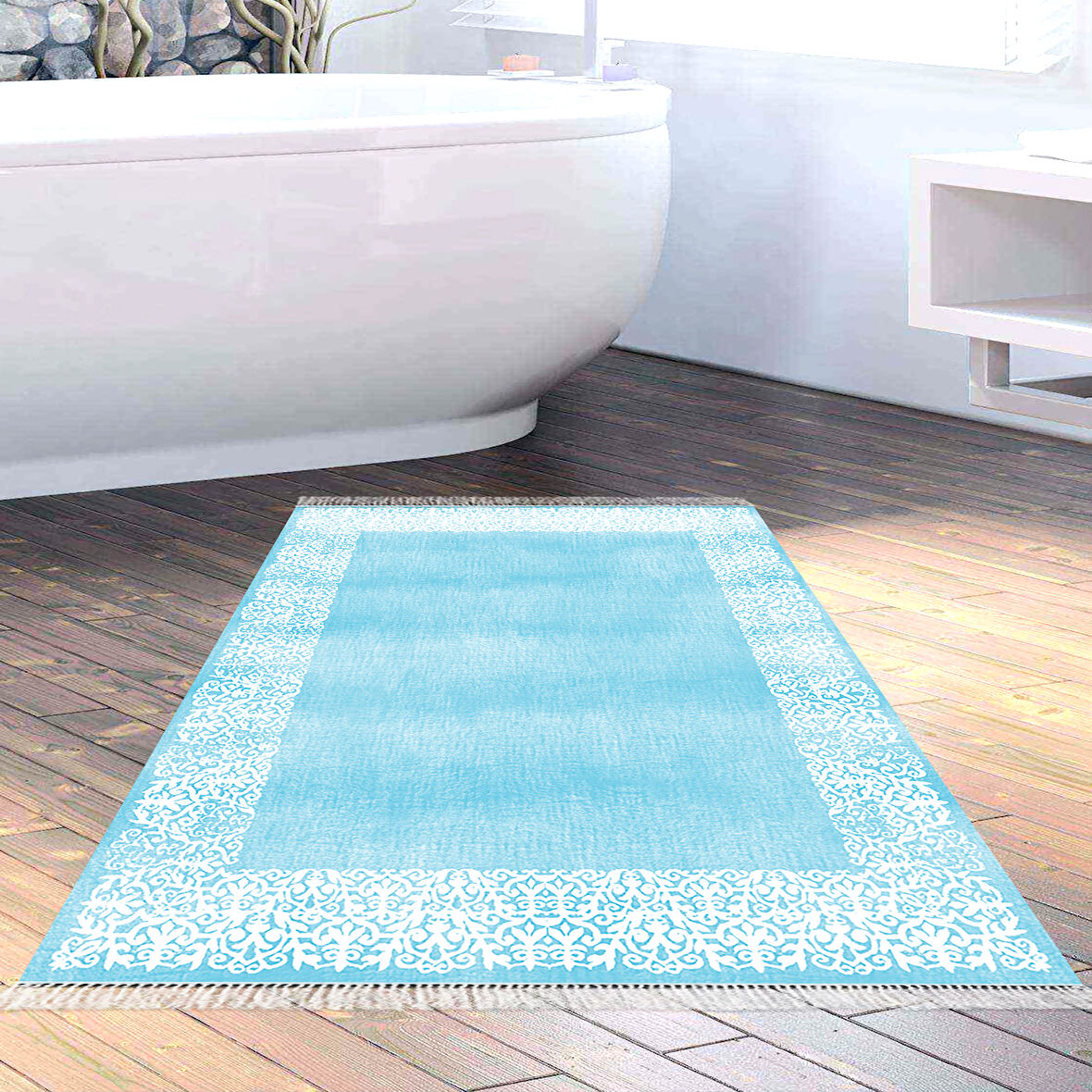 Dekoreko Kaymaz Taban Djt Banyo Halısı Yıldız Deri Saçaklı Modern 1460