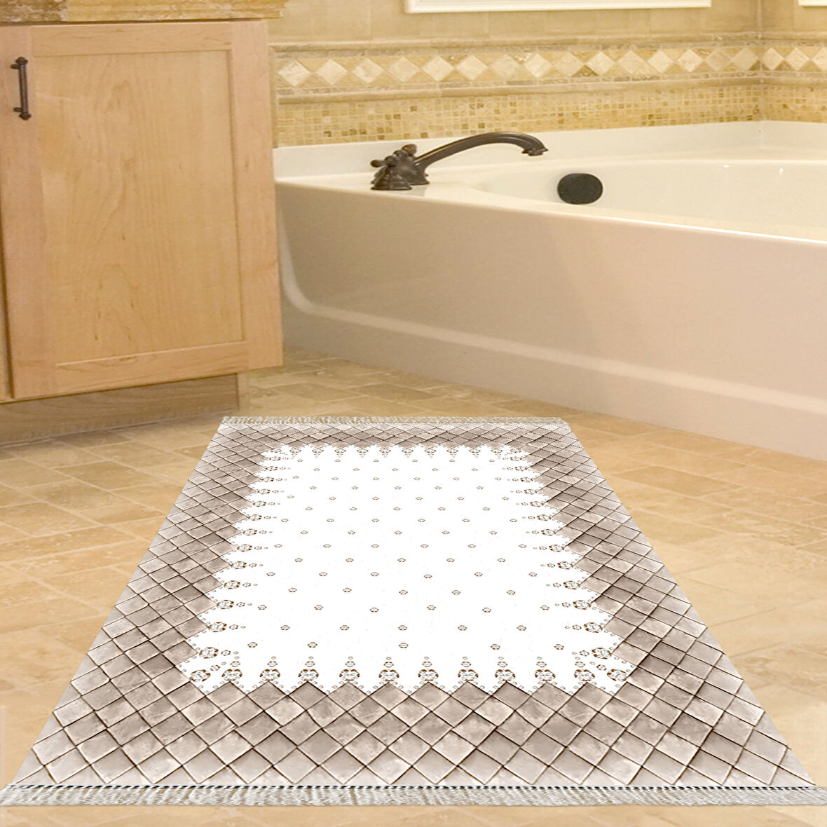 Dekoreko Kaymaz Taban Djt Banyo Halısı Yıldız Deri Saçaklı Modern 1529