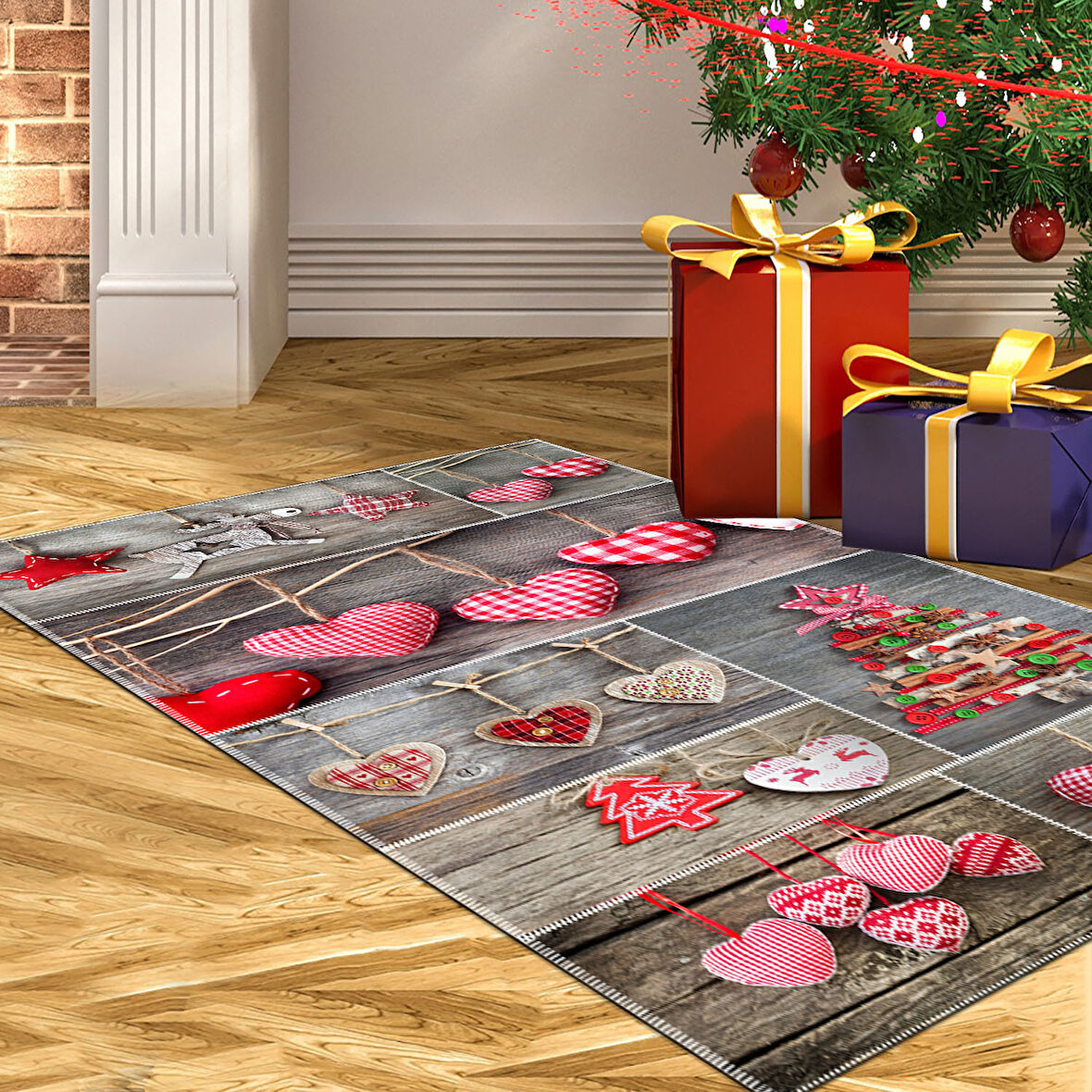 Alanur Home Yılbaşına Özel Keçe Dijital Yıkanabilir Halı Chr14M