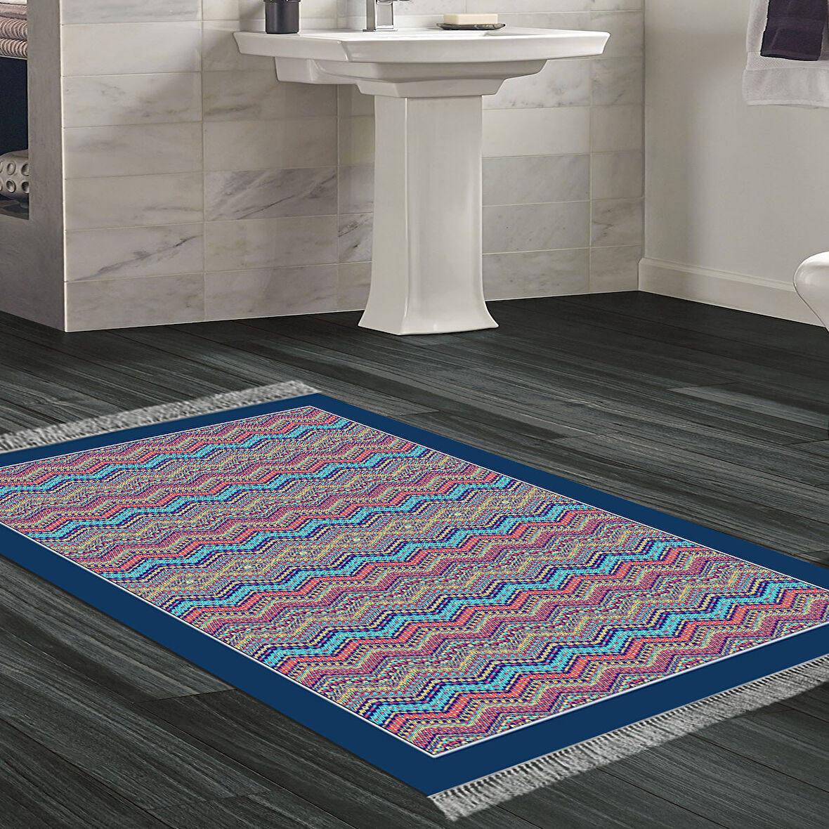 Dekoreko Kaymaz Taban Djt Banyo Halısı Yıldız Deri Saçaklı Modern 1935