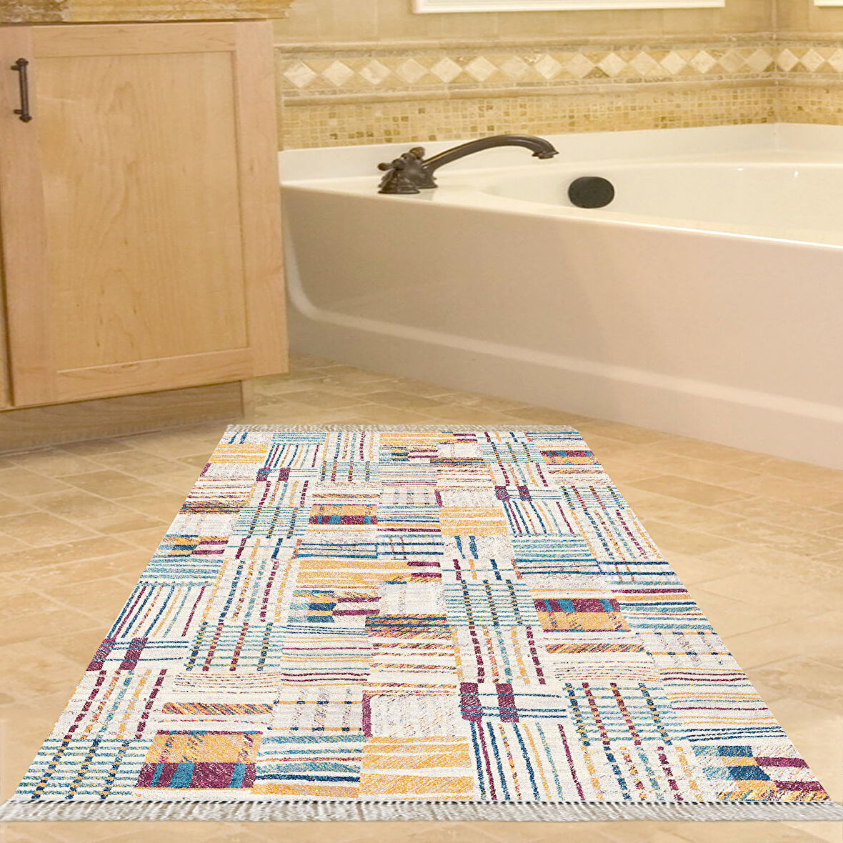 Dekoreko Kaymaz Taban Djt Banyo Halısı Yıldız Deri Saçaklı Modern 1937