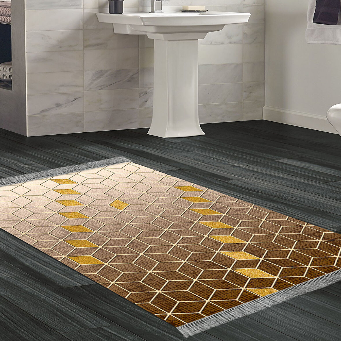 Dekoreko Kaymaz Taban Djt Banyo Halısı Yıldız Deri Saçaklı Modern 719