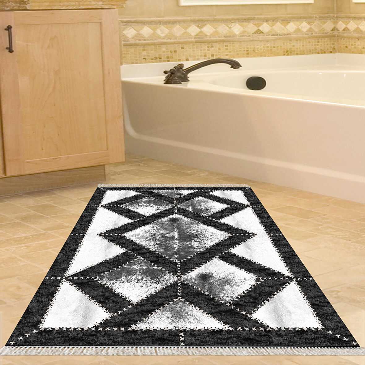 Dekoreko Kaymaz Taban Djt Banyo Halısı Yıldız Deri Saçaklı Modern 722