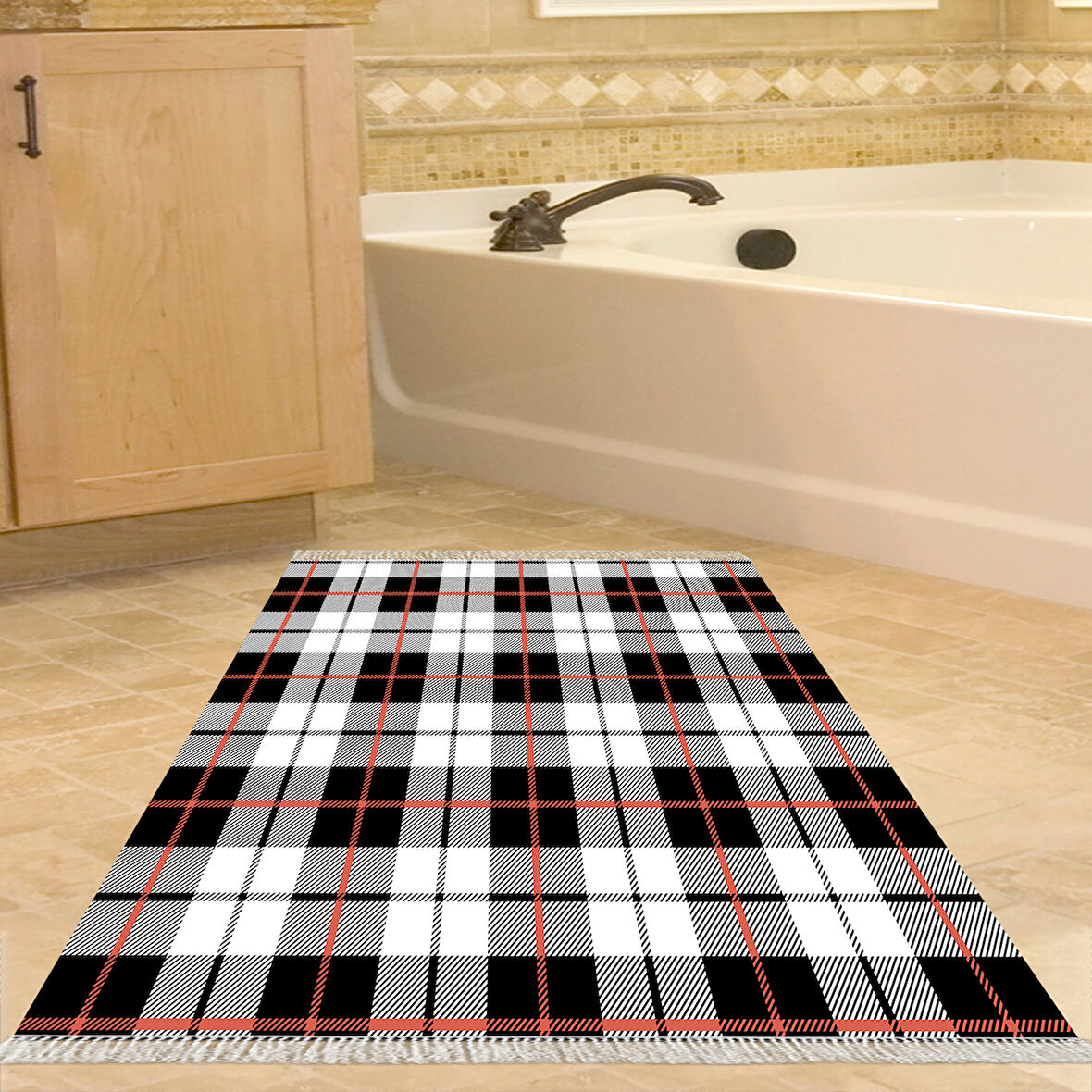 Dekoreko Kaymaz Taban Djt Banyo Halısı Yıldız Deri Saçaklı Modern 750