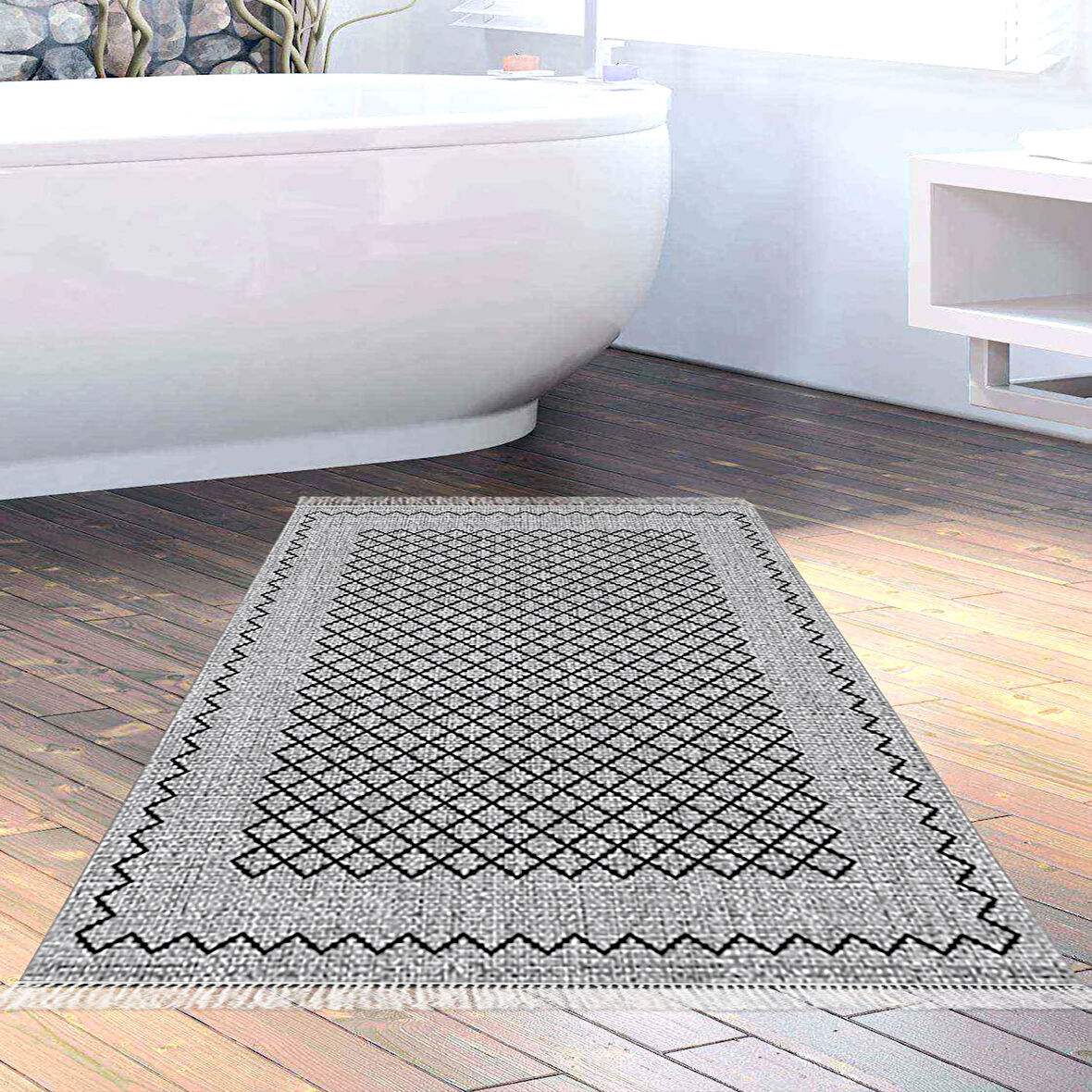 Dekoreko Kaymaz Taban Djt Banyo Halısı Yıldız Deri Saçaklı Modern M5001