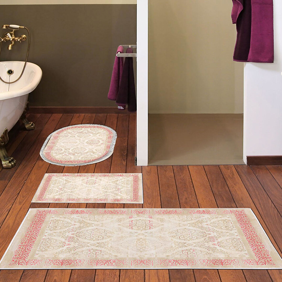Eko Trend Djt 3 Lü Yıkanabilir Kaymaz Taban Banyo Paspas Seti 1376 Klasik