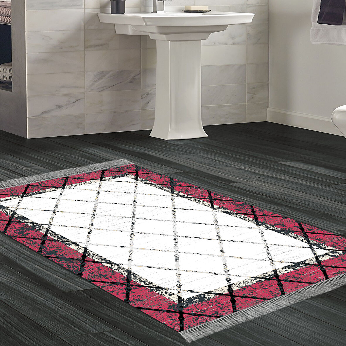 Dekoreko Kaymaz Taban Djt Banyo Halısı Yıldız Deri Saçaklı Modern M5129