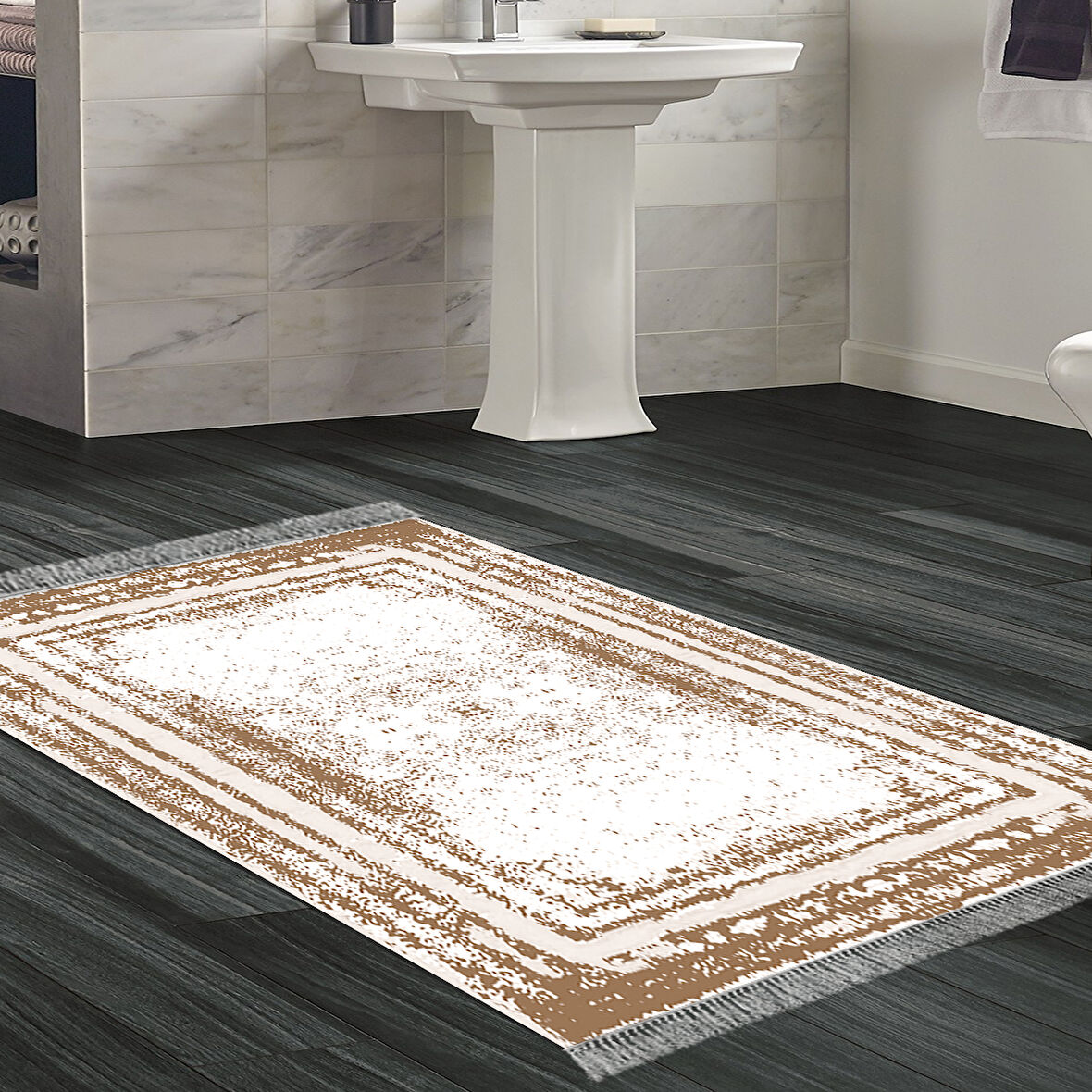 Dekoreko Kaymaz Taban Djt Banyo Halısı Yıldız Deri Saçaklı Modern M5132