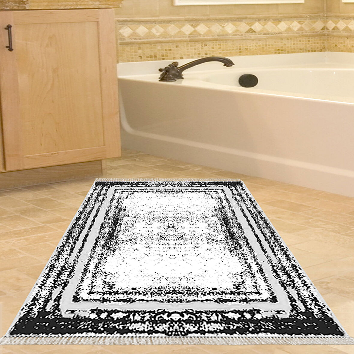 Dekoreko Kaymaz Taban Djt Banyo Halısı Yıldız Deri Saçaklı Modern M5132