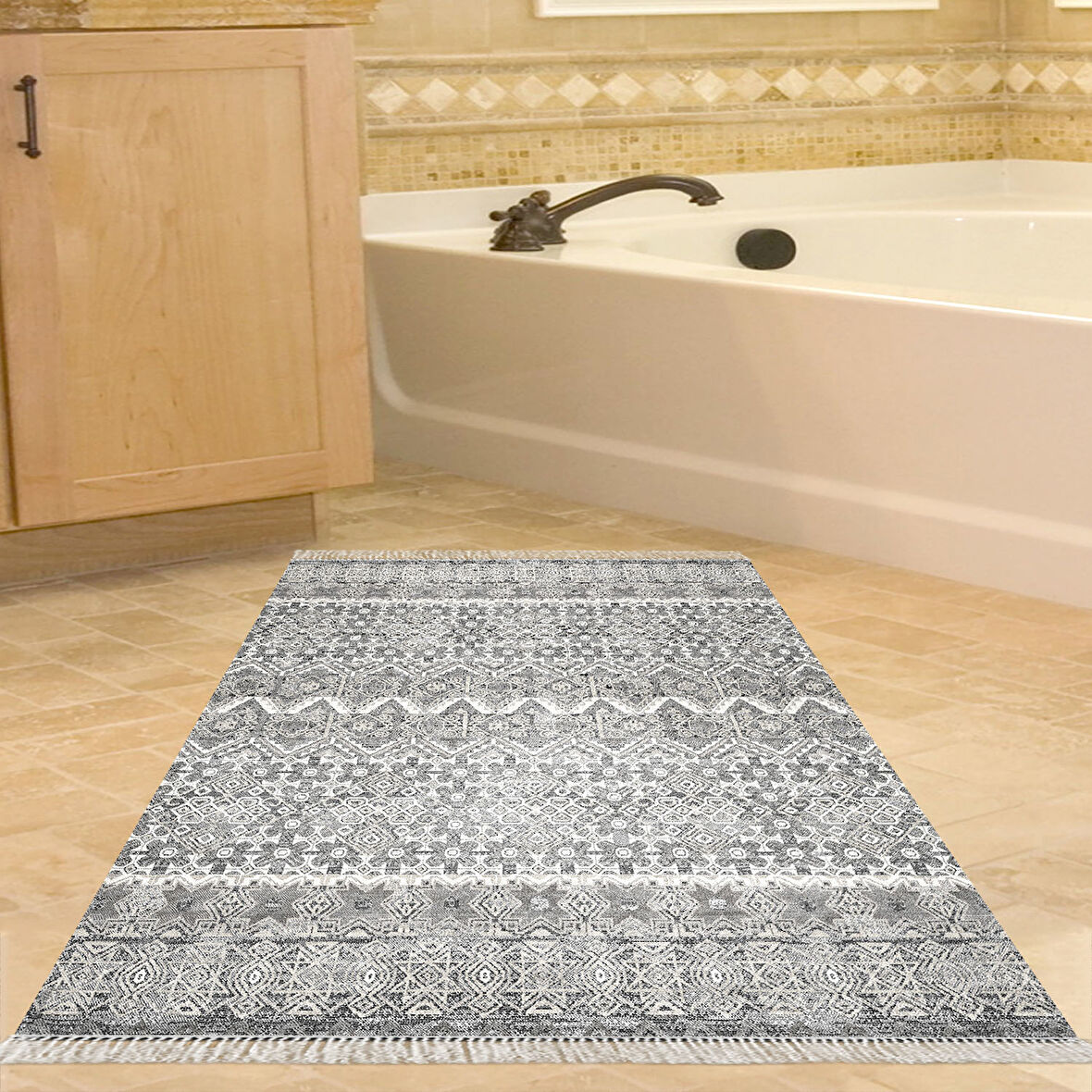 Dekoreko Kaymaz Taban Djt Banyo Halısı Star Pamuk Saçaklı İskandinav 1700