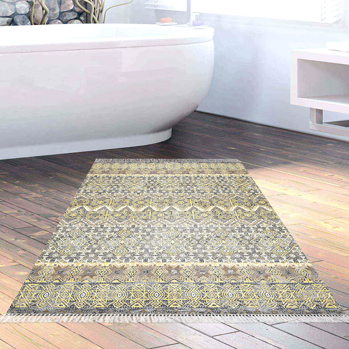 Dekoreko Kaymaz Taban Djt Banyo Halısı Star Pamuk Saçaklı İskandinav 1700